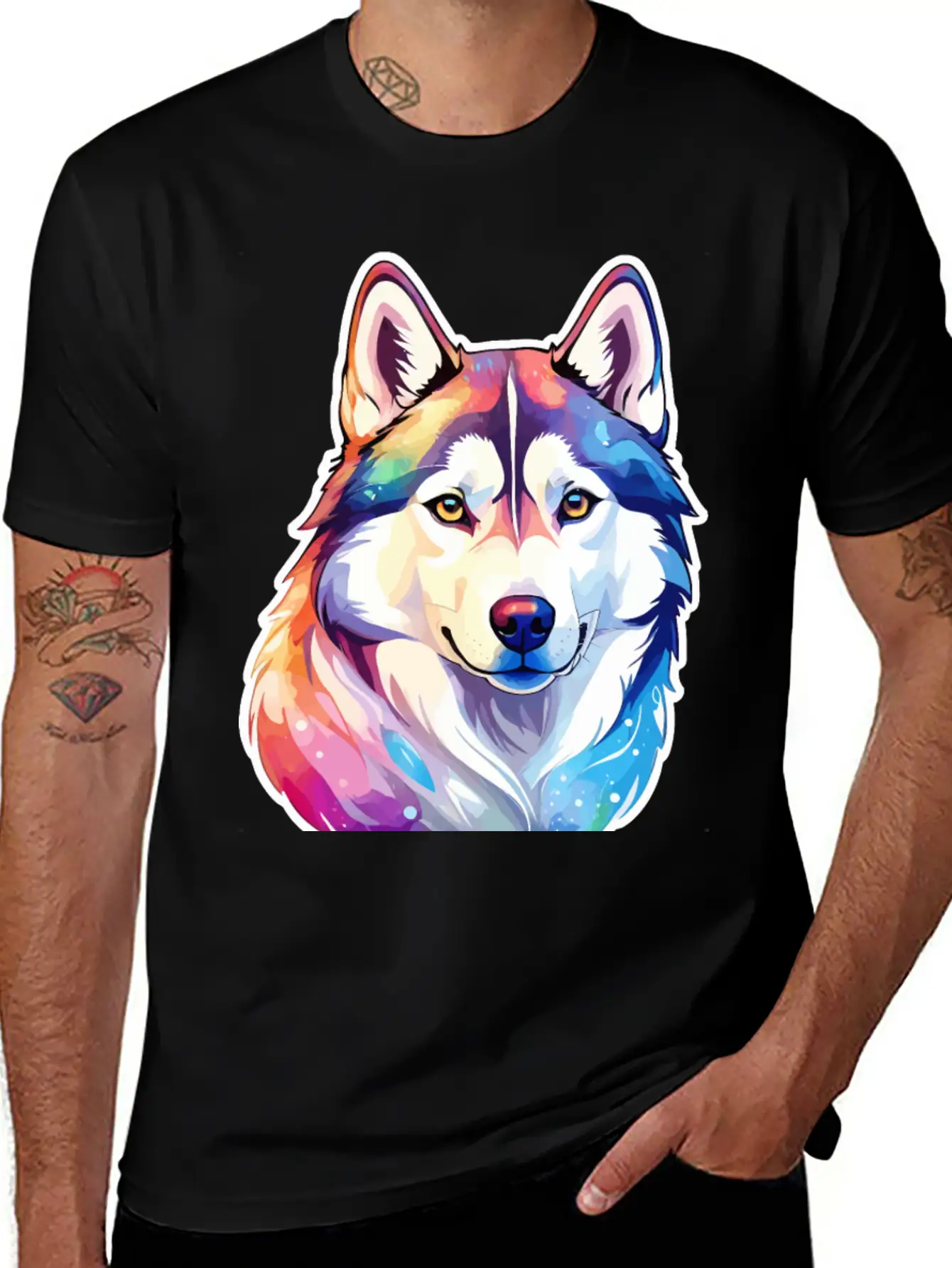 Siberian Husky Watercolor Stylish Everyday T-Shirt – Unisex Basic Cotton Tee