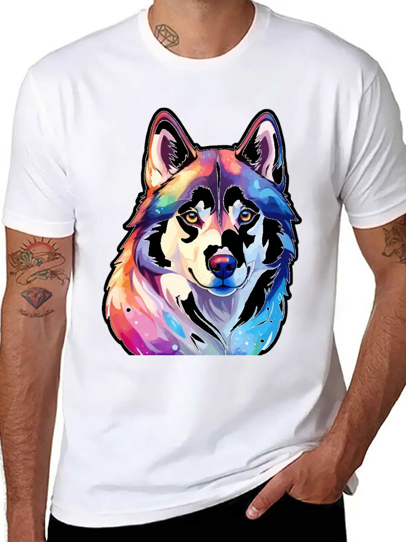 Siberian Husky Watercolor Stylish Everyday T-Shirt – Unisex Basic Cotton Tee