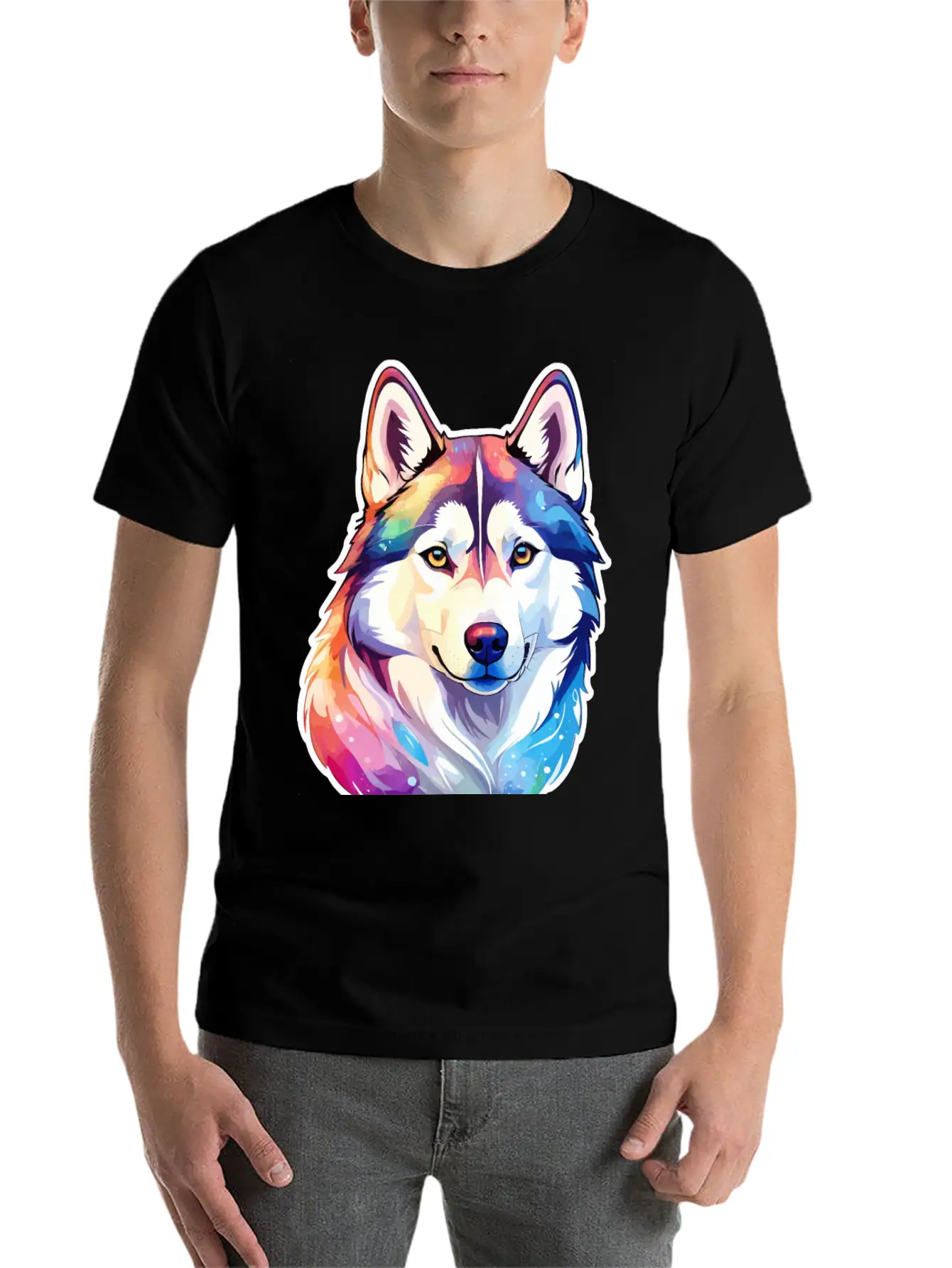 Siberian Husky Watercolor Stylish Everyday T-Shirt – Unisex Basic Cotton Tee