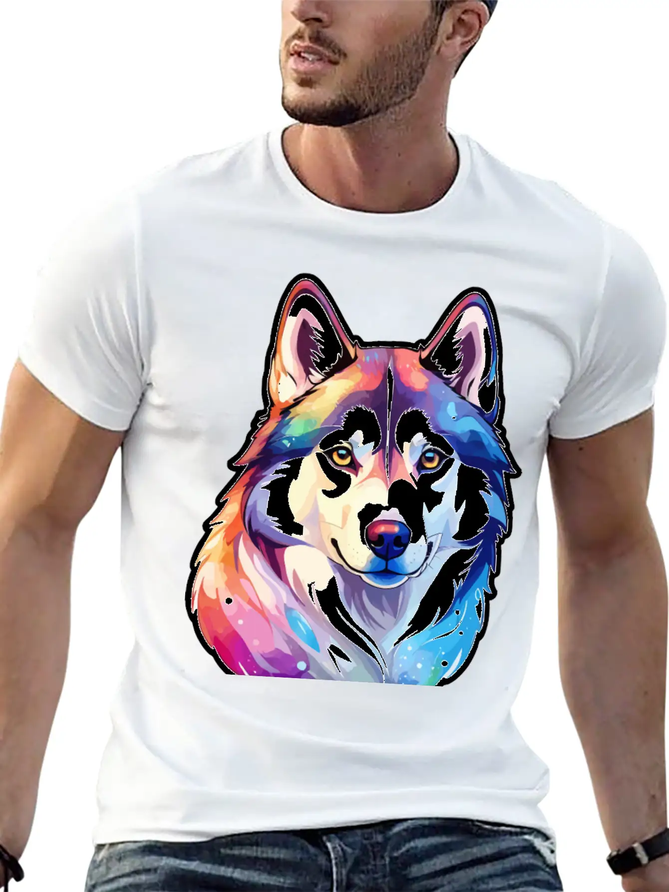 Siberian Husky Watercolor Stylish Everyday T-Shirt – Unisex Basic Cotton Tee