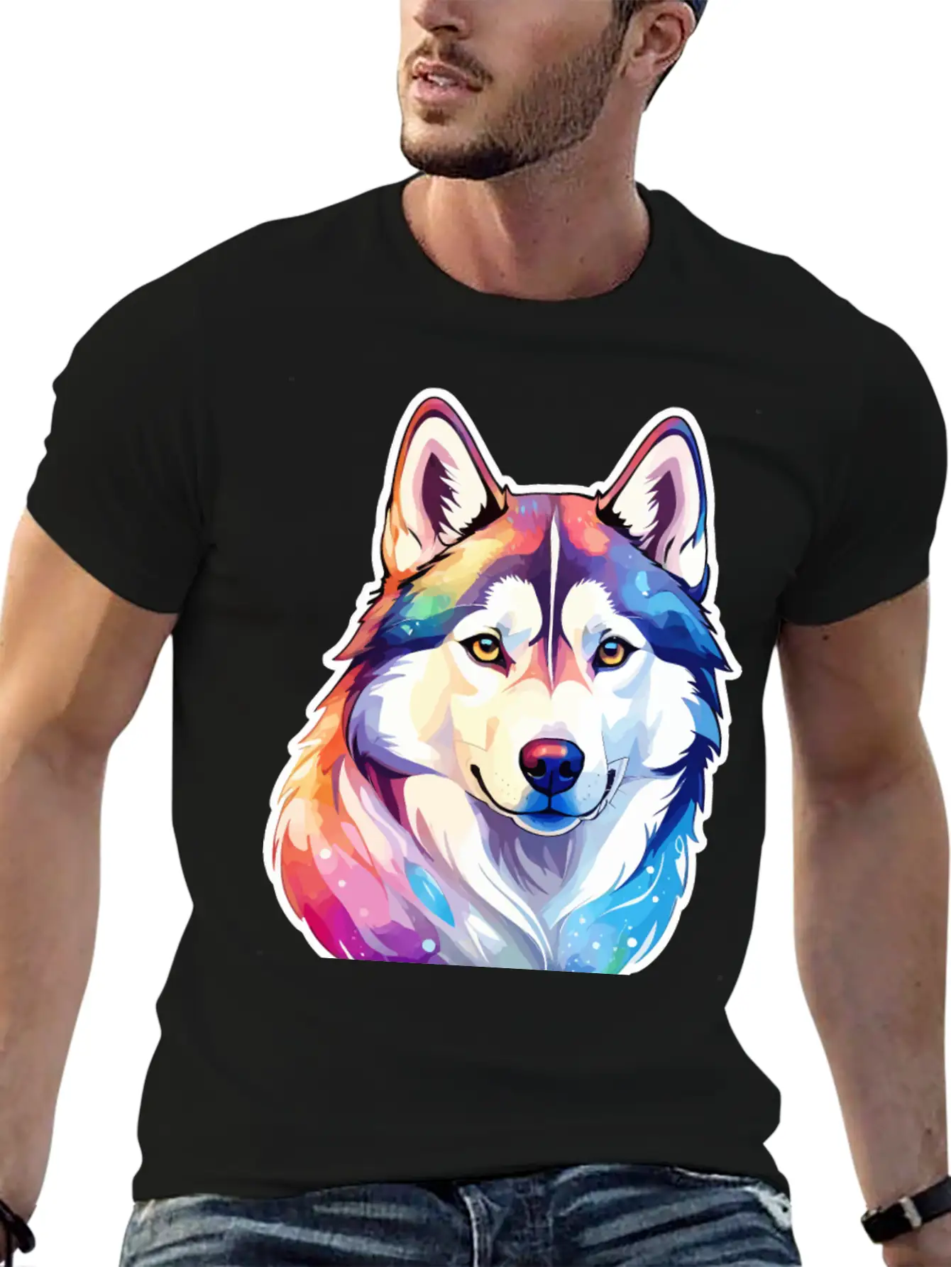 Siberian Husky Watercolor Stylish Everyday T-Shirt – Unisex Basic Cotton Tee