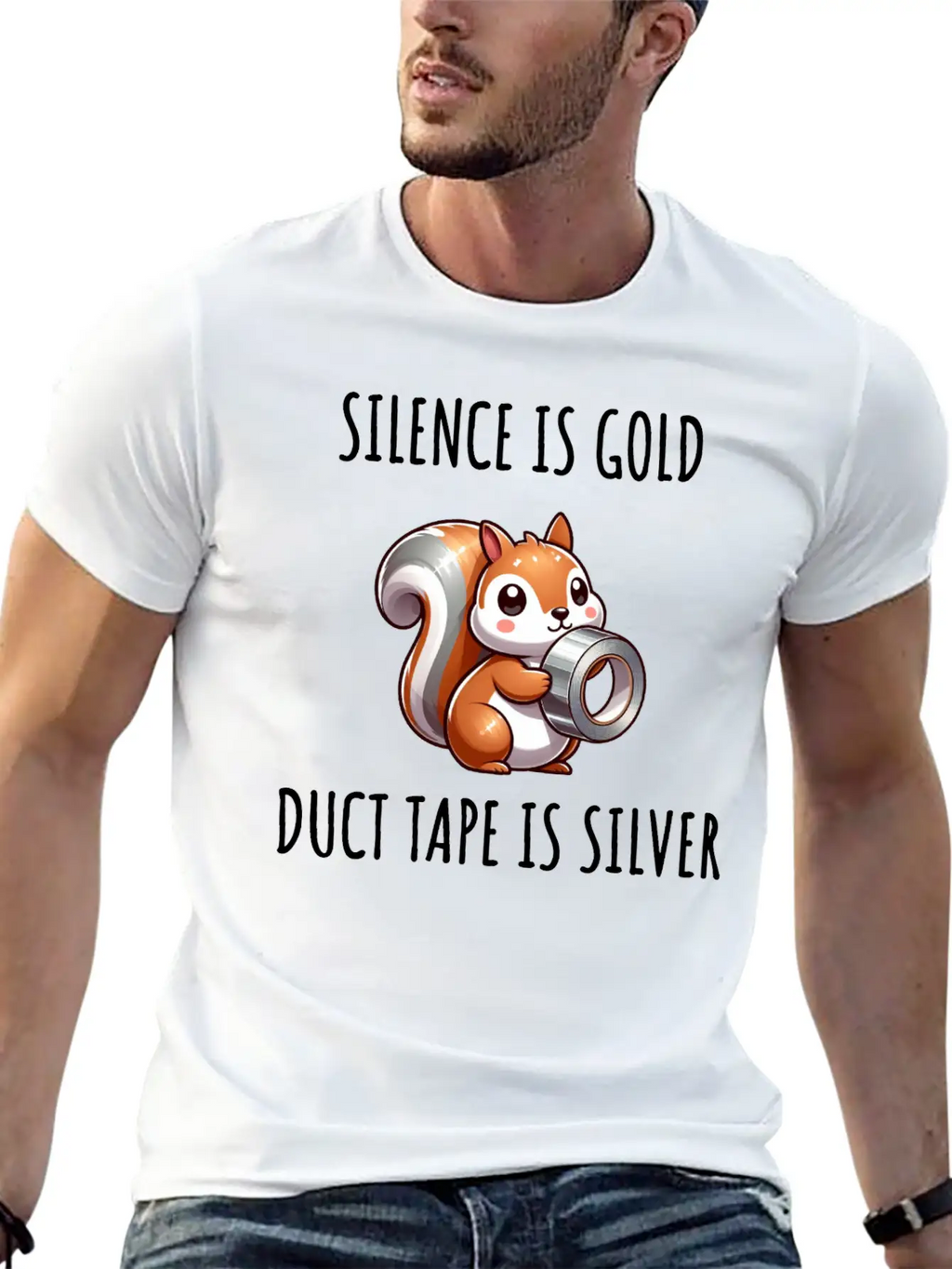 Silence Is Golden Duct Tape Is Silver Squirrel Modern Fit Casual T-Shirt – Clean And Versatile Design