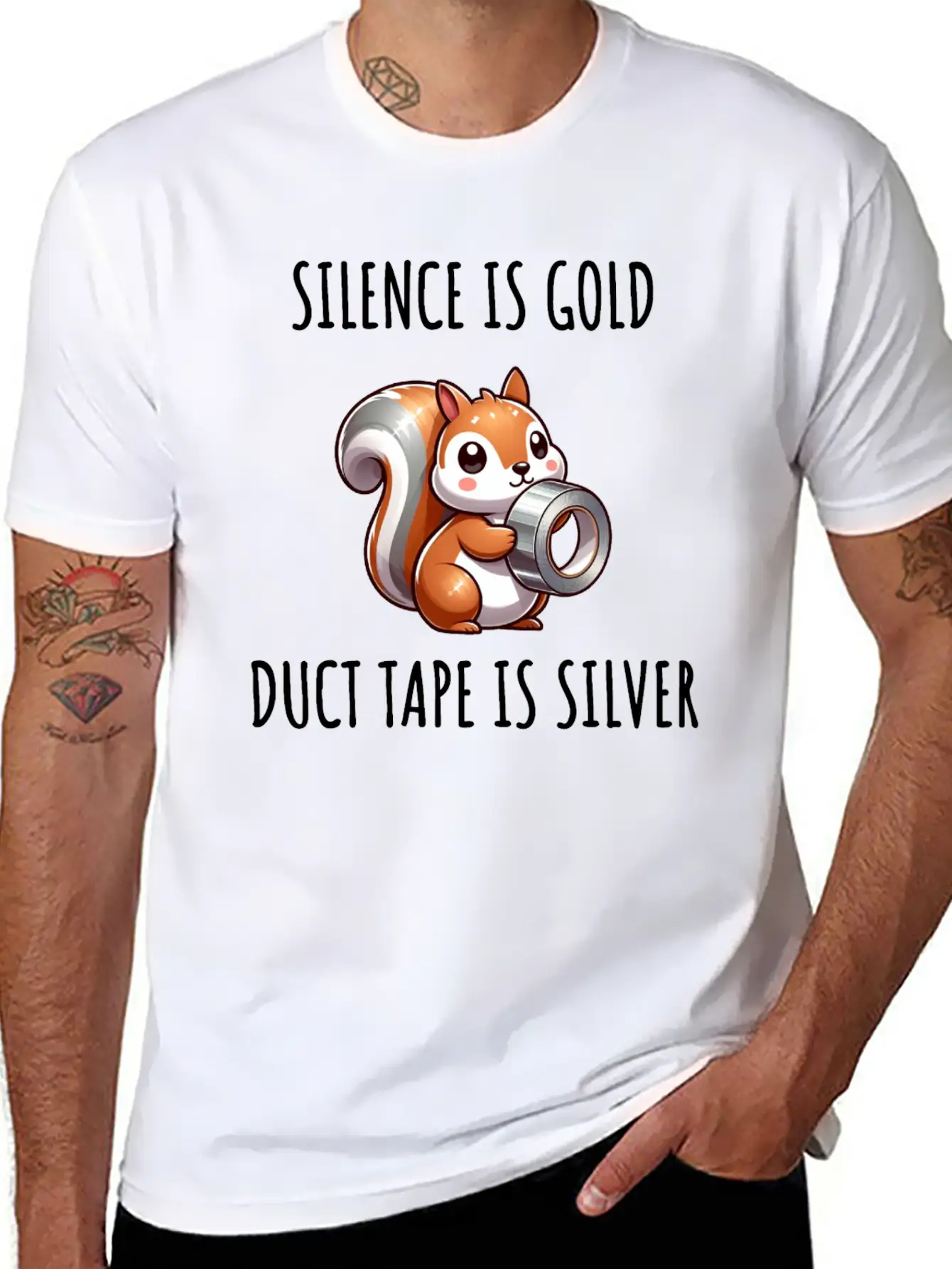 Silence Is Golden Duct Tape Is Silver Squirrel Modern Fit Casual T-Shirt – Clean And Versatile Design
