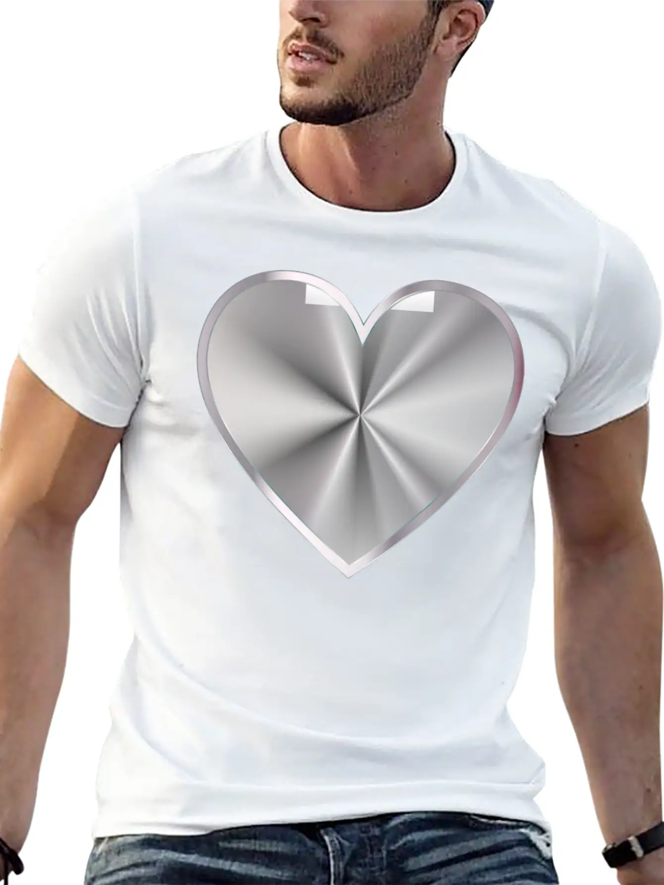 Silver Radiating Heart Classic Cotton Tee – Unisex Comfort For Any Season