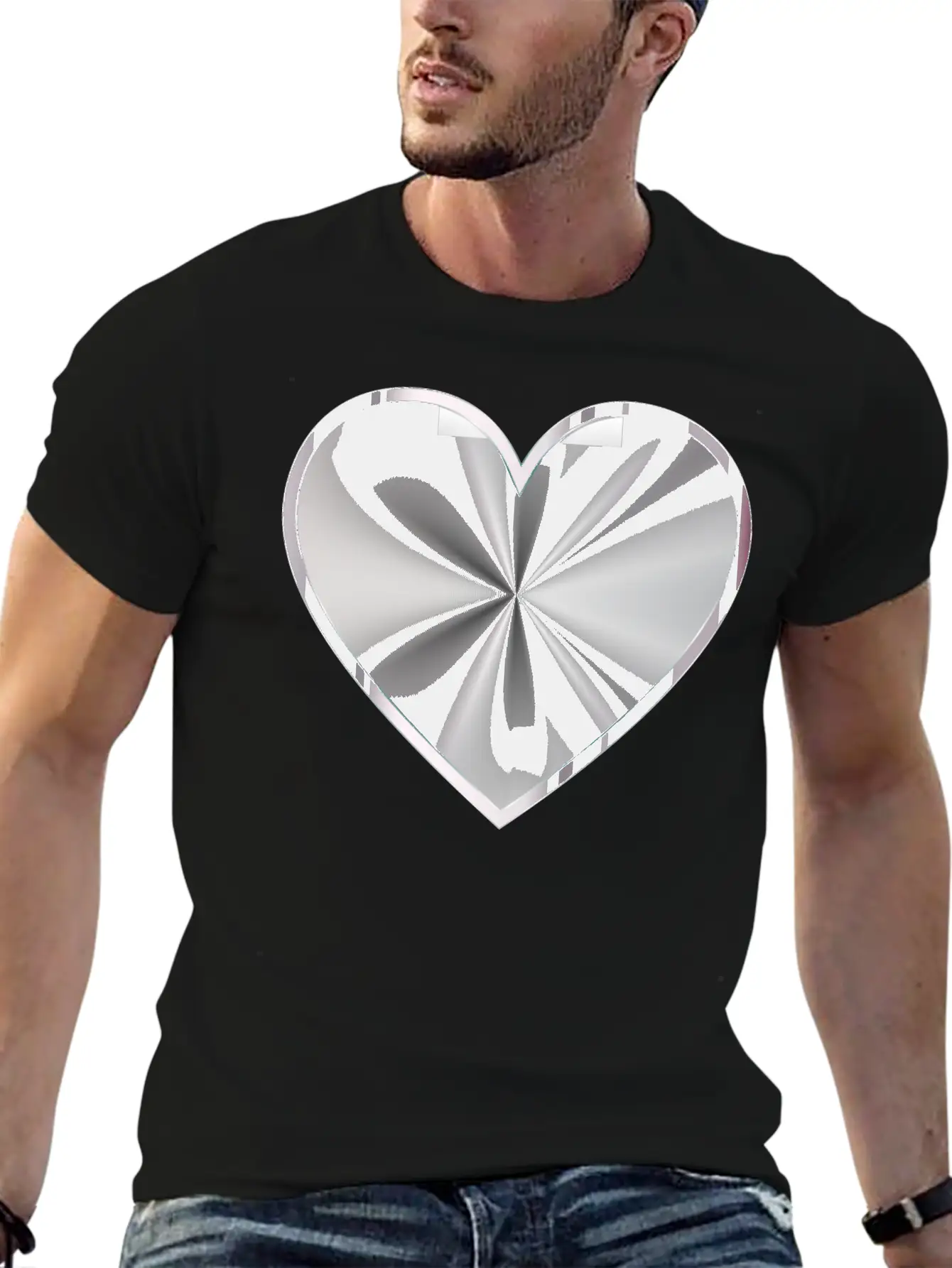 Silver Radiating Heart Classic Cotton Tee – Unisex Comfort For Any Season