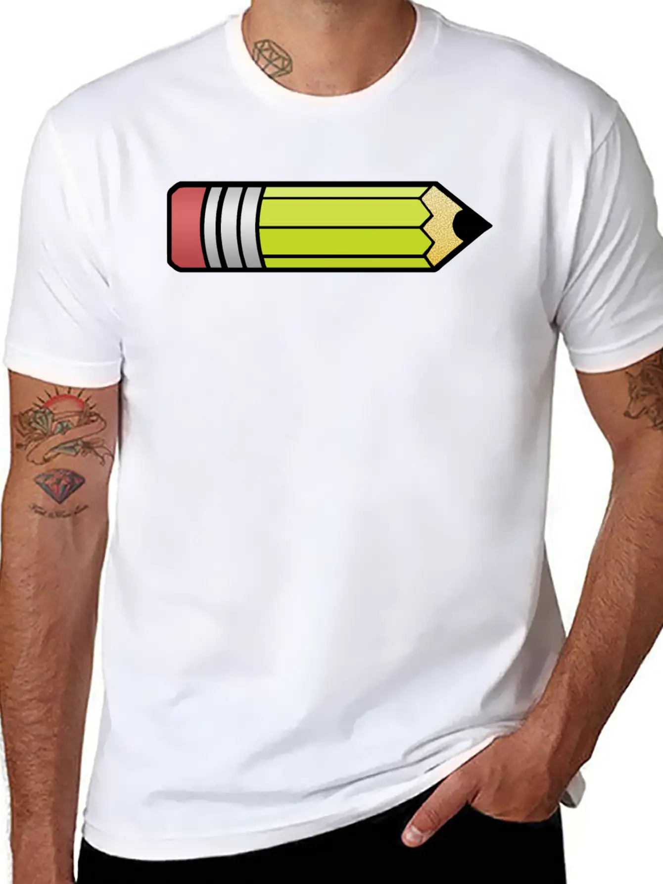Simple Pencil Colorized Breathable Graphic T-Shirt – Perfect For Casual Days