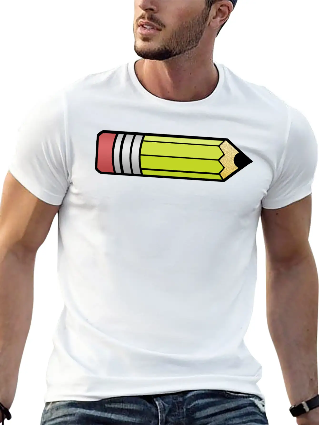 Simple Pencil Colorized Breathable Graphic T-Shirt – Perfect For Casual Days