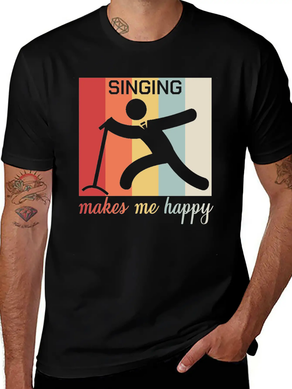 Singing Makes Me Happy Funny Gift Breathable Graphic T-Shirt – Perfect For Casual Days