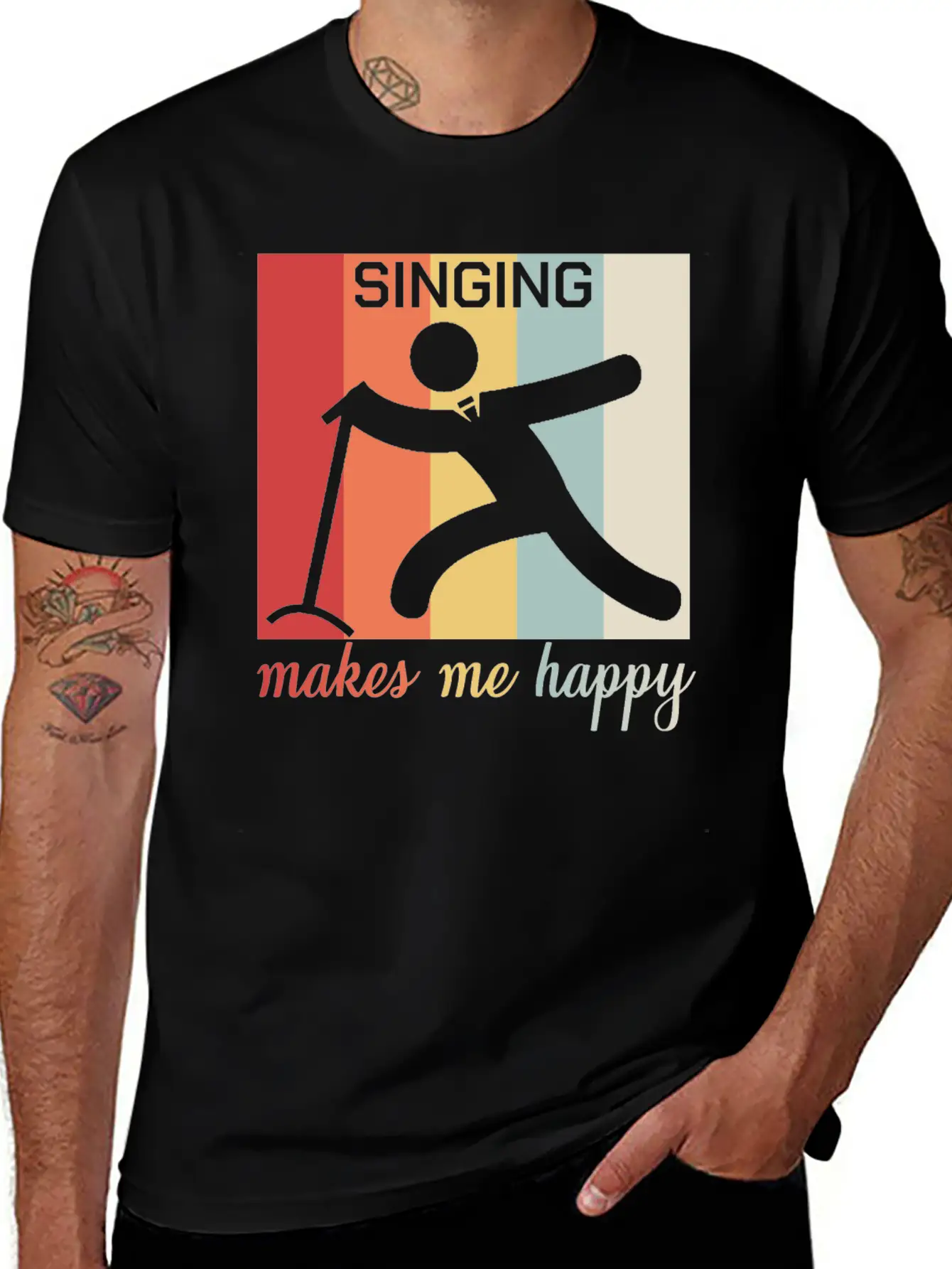Singing Makes Me Happy Funny Gift Breathable Graphic T-Shirt – Perfect For Casual Days