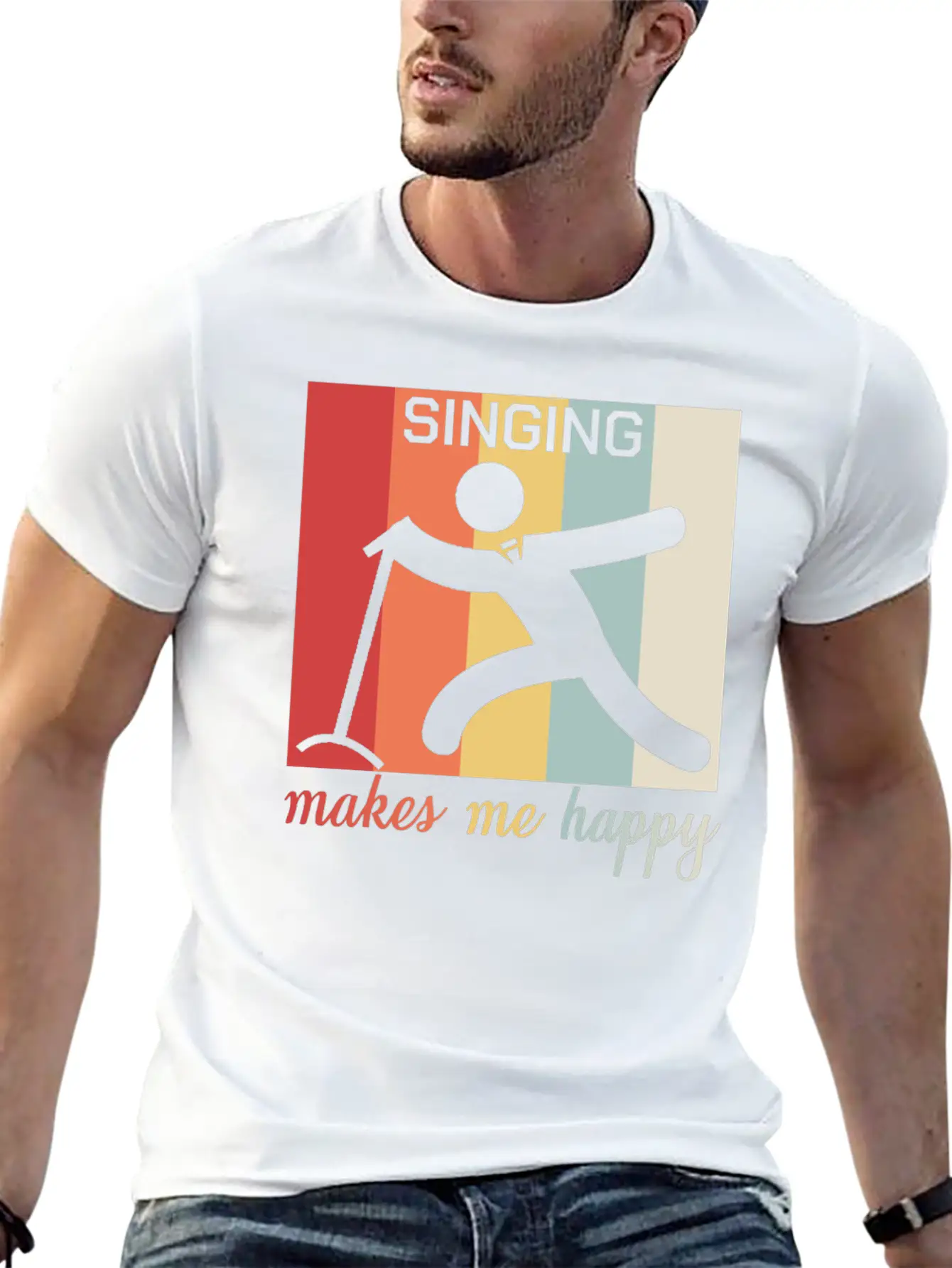 Singing Makes Me Happy Funny Gift Breathable Graphic T-Shirt – Perfect For Casual Days