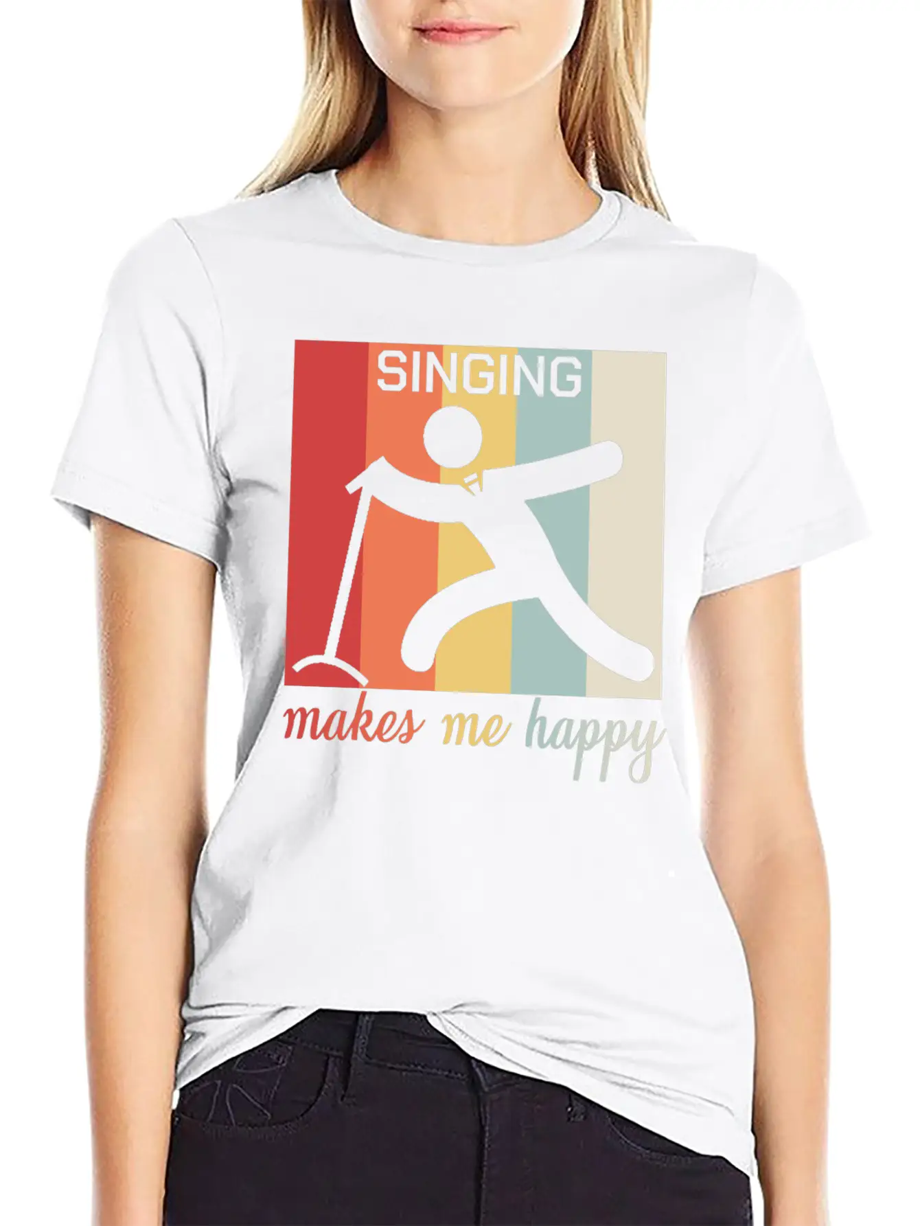 Singing Makes Me Happy Funny Gift Breathable Graphic T-Shirt – Perfect For Casual Days