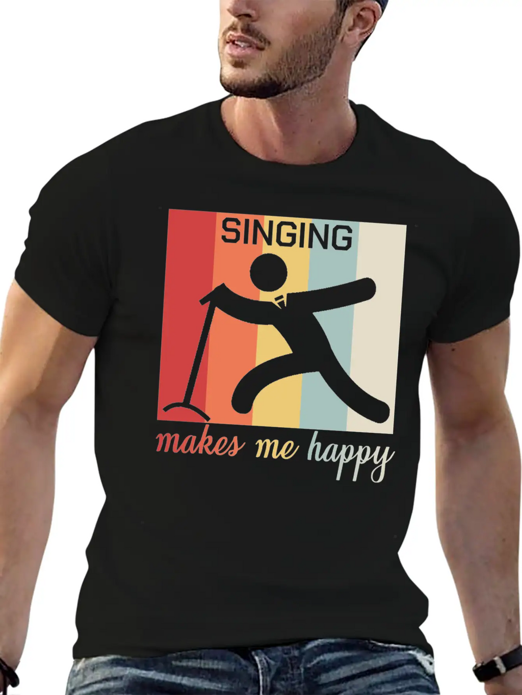 Singing Makes Me Happy Funny Gift Breathable Graphic T-Shirt – Perfect For Casual Days