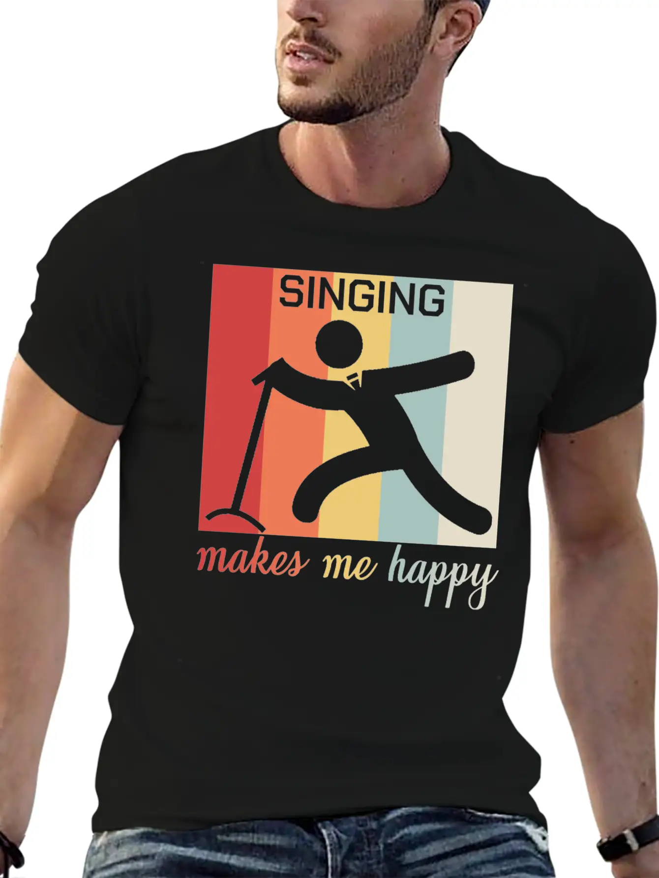 Singing Makes Me Happy Funny Gift Breathable Graphic T-Shirt – Perfect For Casual Days
