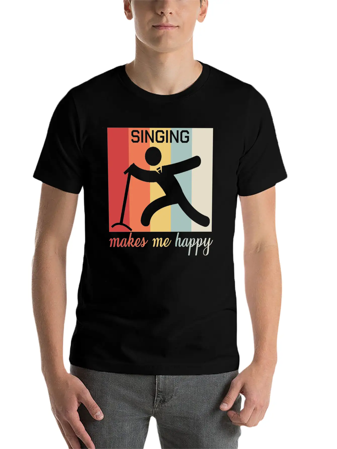 Singing Makes Me Happy Funny Gift Breathable Graphic T-Shirt – Perfect For Casual Days