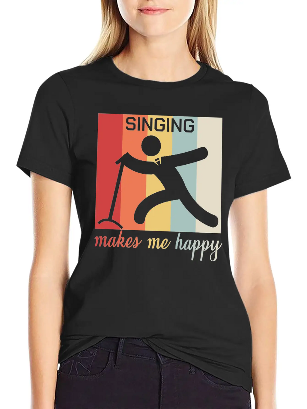 Singing Makes Me Happy Funny Gift Breathable Graphic T-Shirt – Perfect For Casual Days