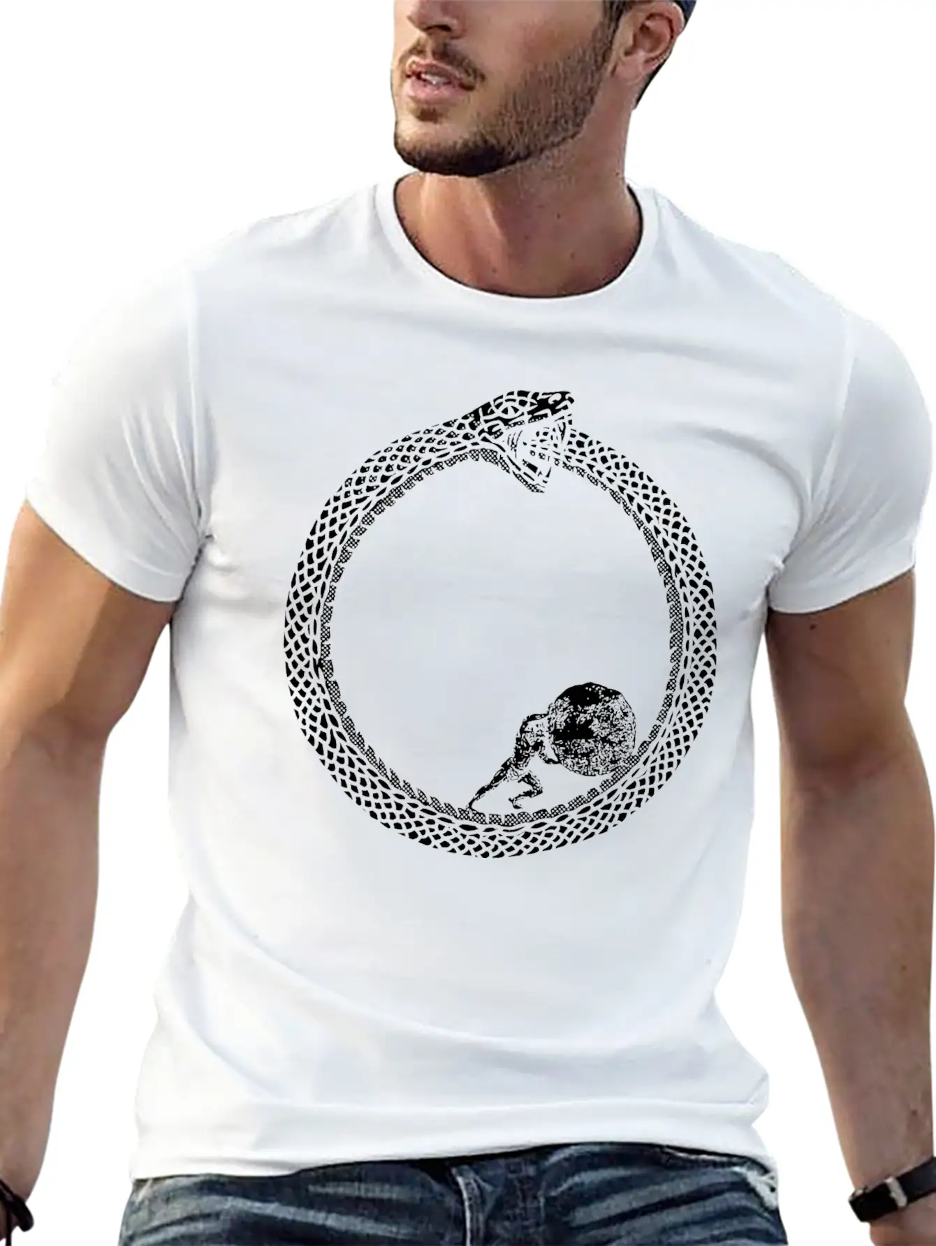 Sisyphus In An Ouroboros Snake Unisex Philosophy Classic Cotton Tee – Unisex Comfort For Any Season