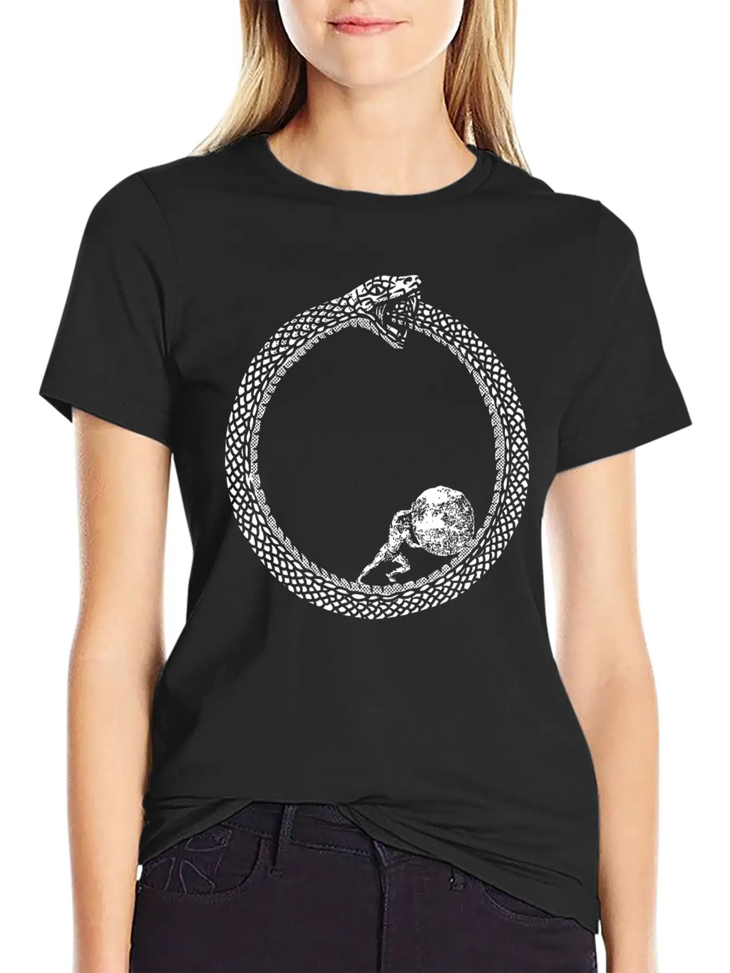 Sisyphus In An Ouroboros Snake Unisex Philosophy Classic Cotton Tee – Unisex Comfort For Any Season