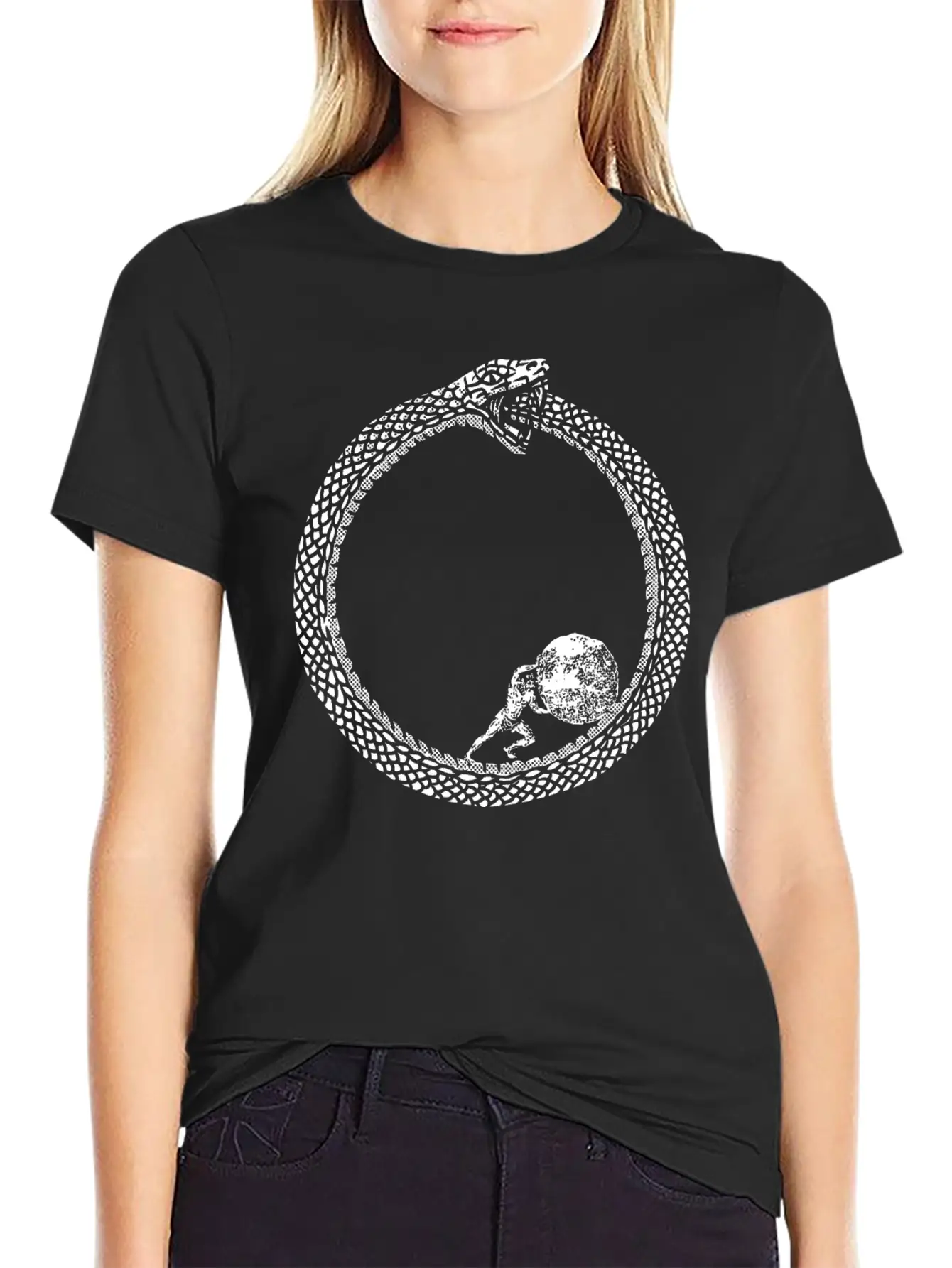 Sisyphus In An Ouroboros Snake Unisex Philosophy Classic Cotton Tee – Unisex Comfort For Any Season