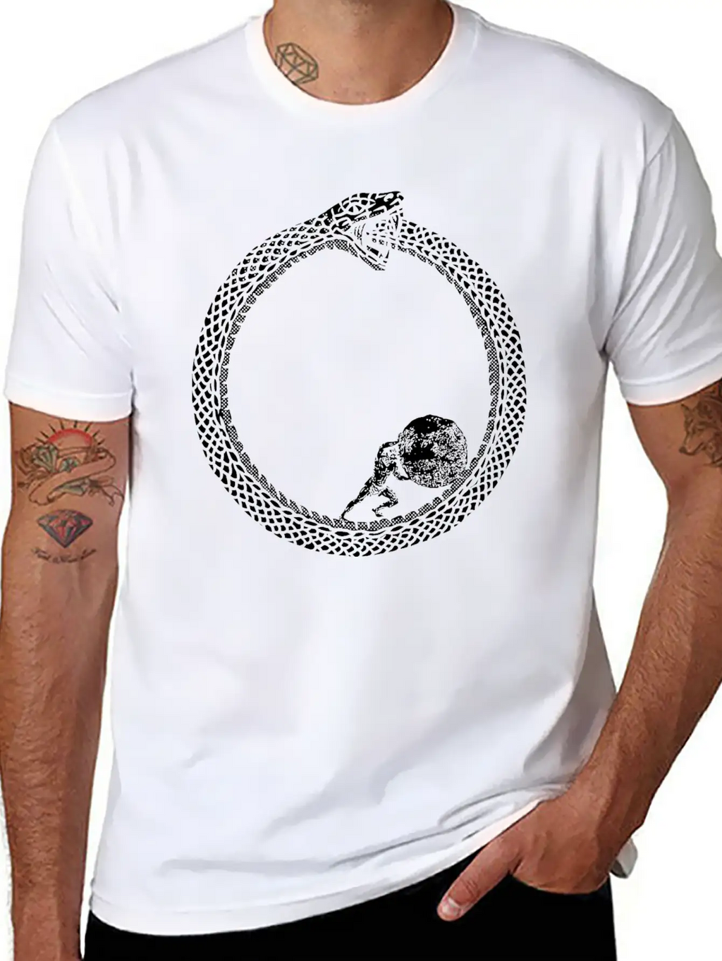 Sisyphus In An Ouroboros Snake Unisex Philosophy Classic Cotton Tee – Unisex Comfort For Any Season