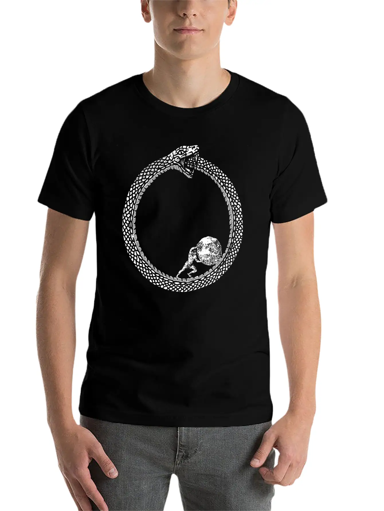 Sisyphus In An Ouroboros Snake Unisex Philosophy Classic Cotton Tee – Unisex Comfort For Any Season