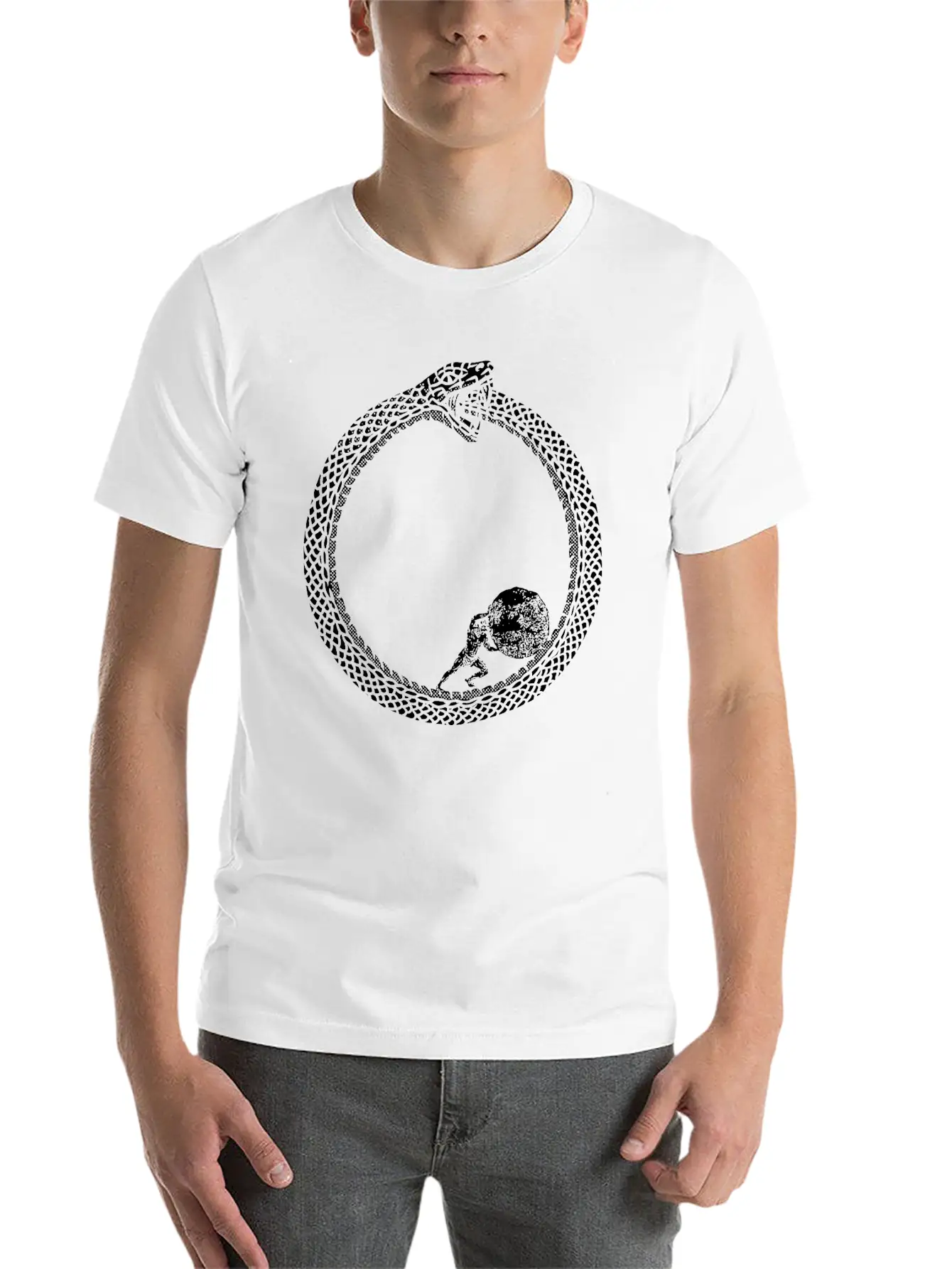 Sisyphus In An Ouroboros Snake Unisex Philosophy Classic Cotton Tee – Unisex Comfort For Any Season