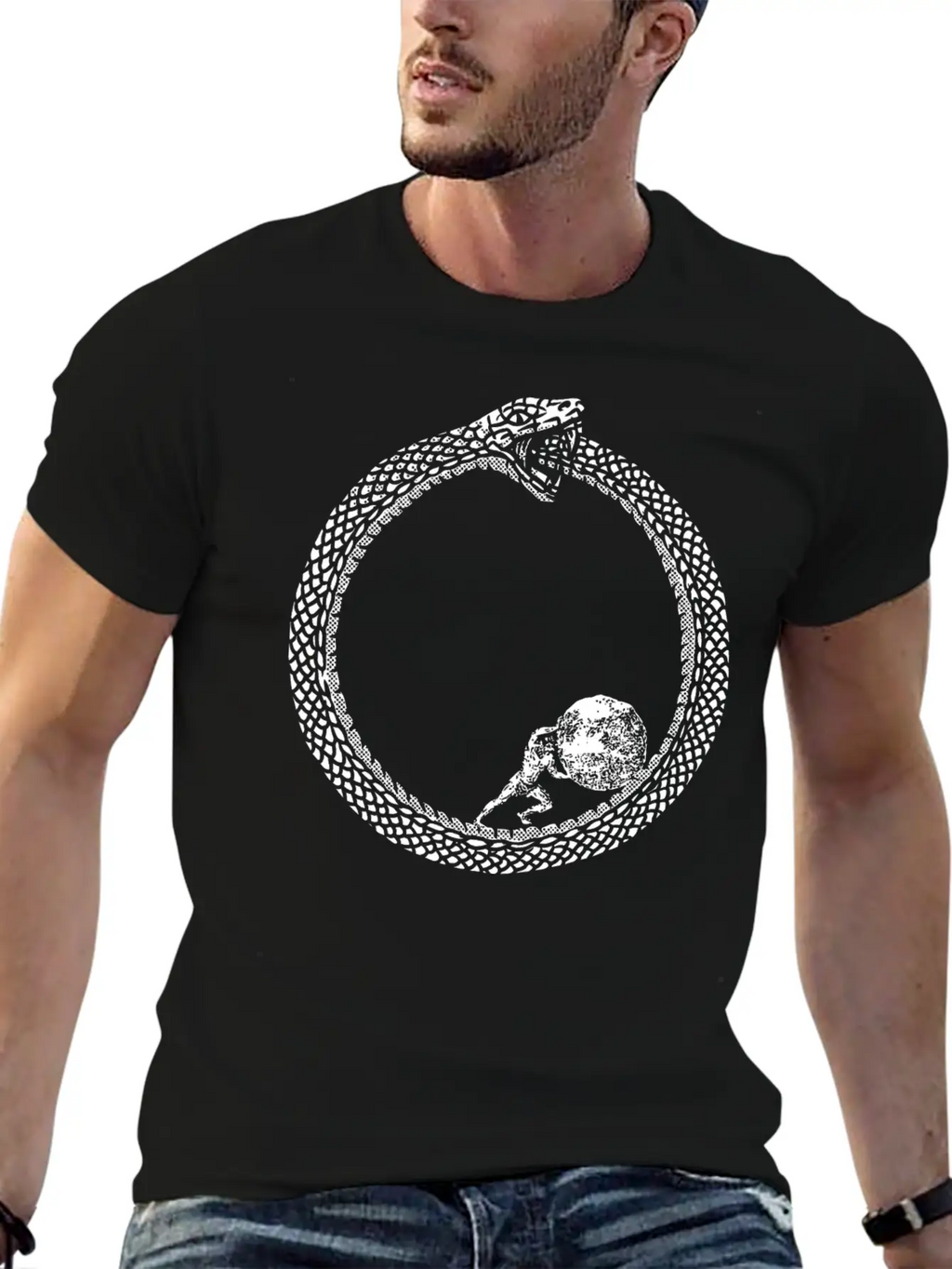 Sisyphus In An Ouroboros Snake Unisex Philosophy Classic Cotton Tee – Unisex Comfort For Any Season