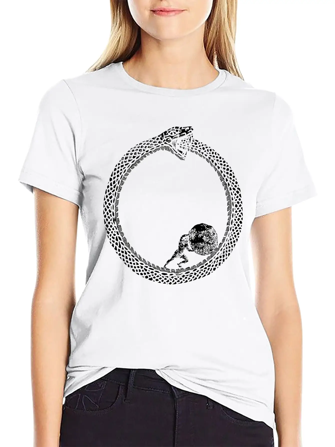 Sisyphus In An Ouroboros Snake Unisex Philosophy Classic Cotton Tee – Unisex Comfort For Any Season