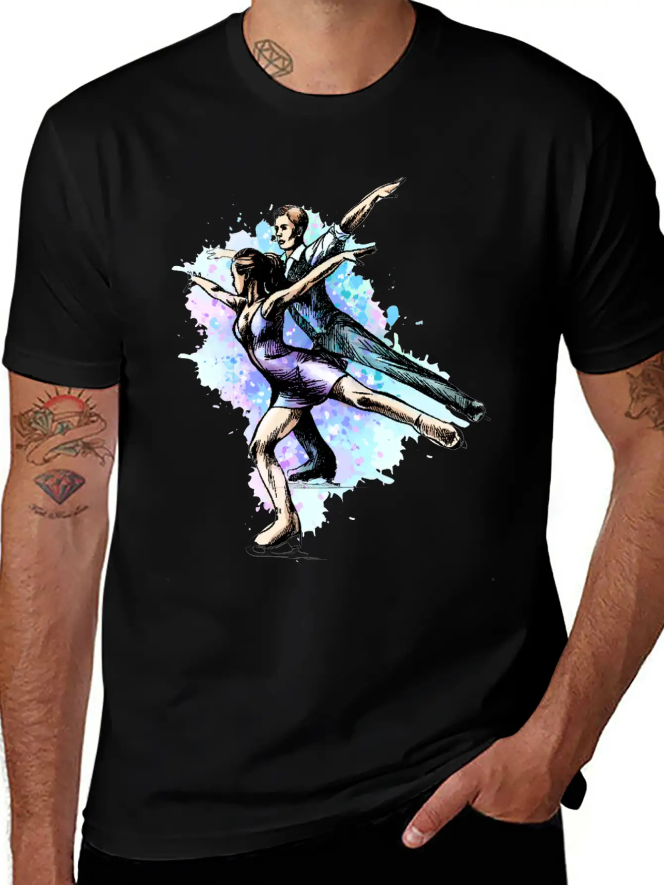 Skating Young Couple Skaters Abstract Winter Sport Modern Fit Casual T-Shirt – Clean And Versatile Design
