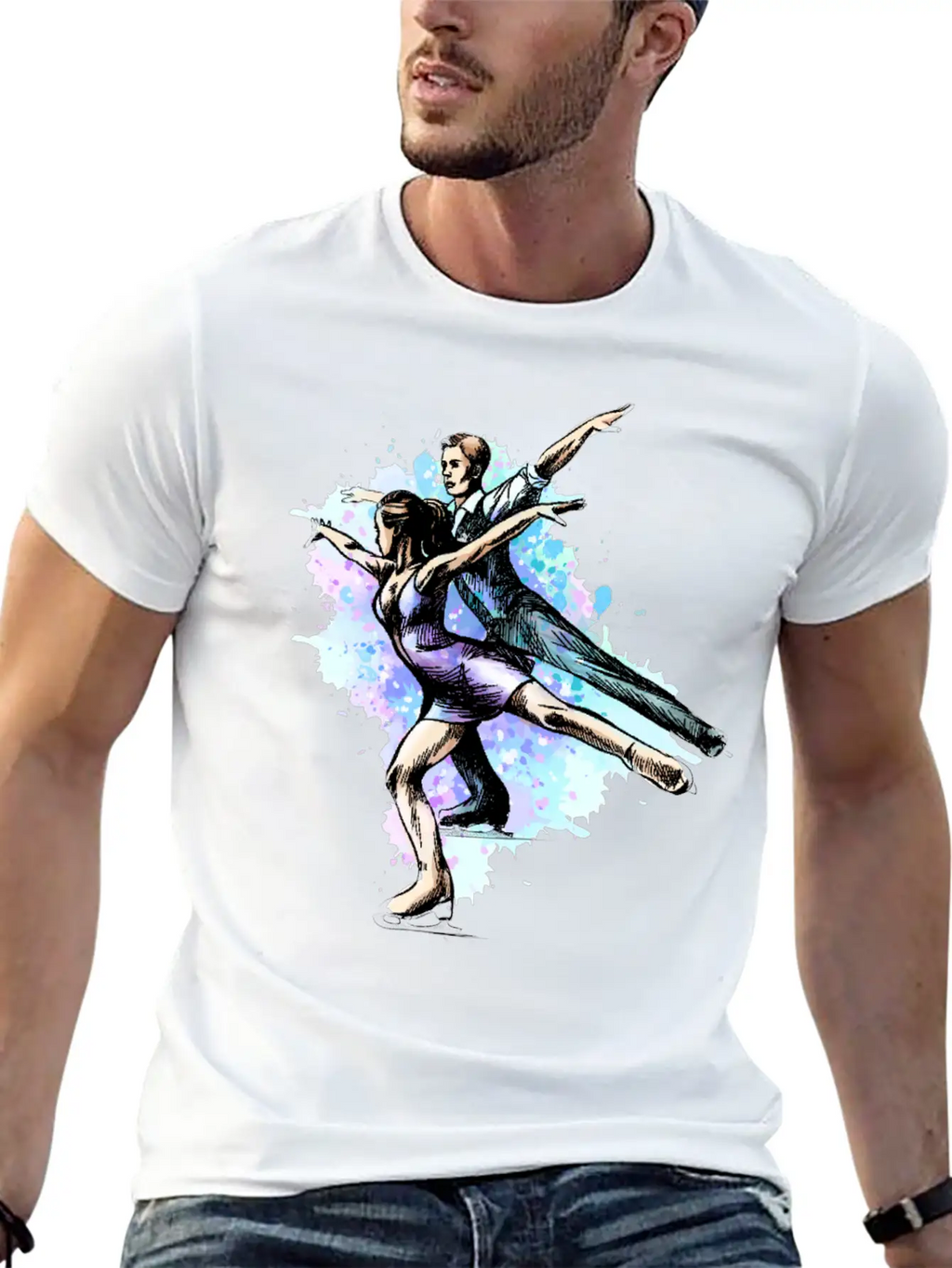 Skating Young Couple Skaters Abstract Winter Sport Modern Fit Casual T-Shirt – Clean And Versatile Design