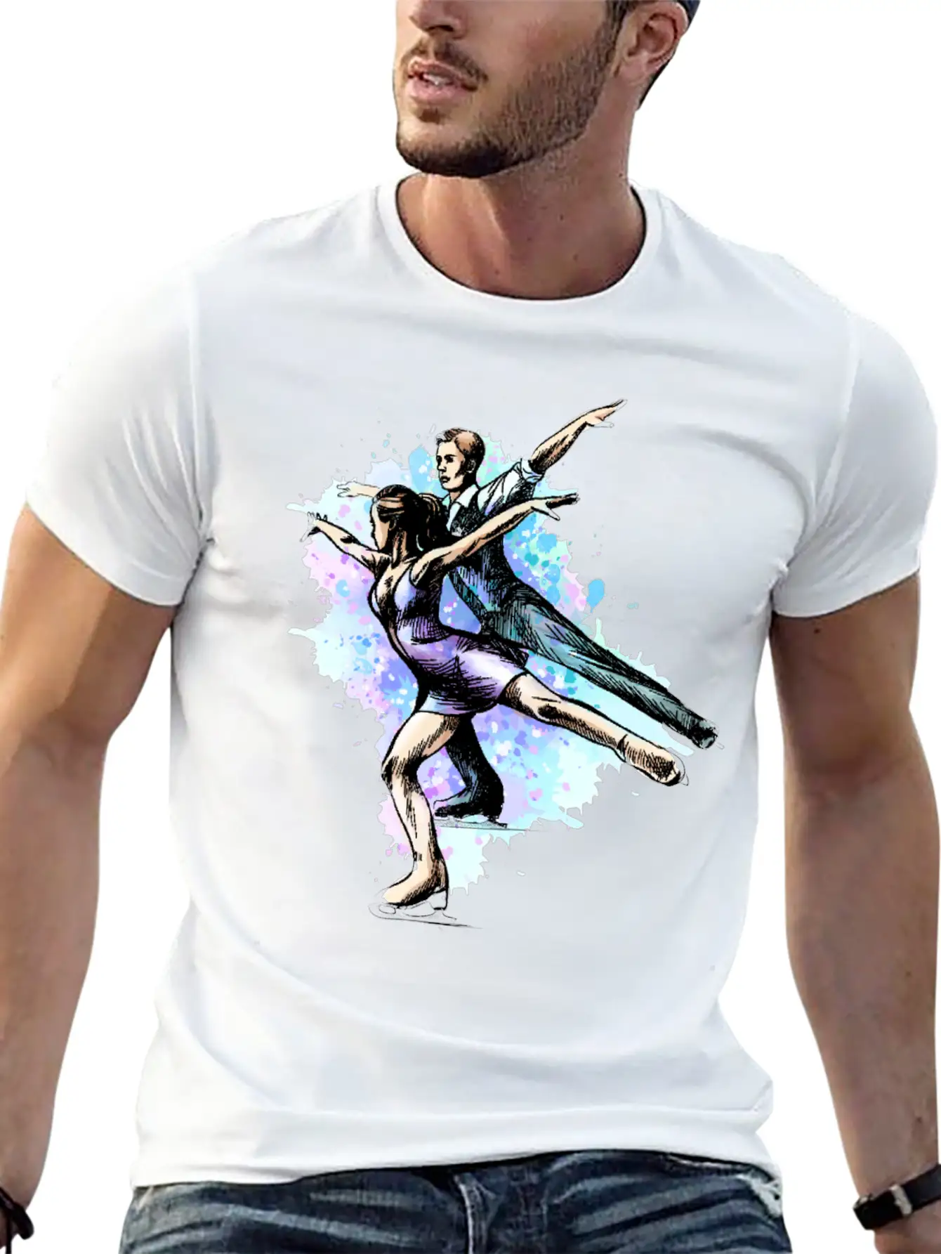 Skating Young Couple Skaters Abstract Winter Sport Modern Fit Casual T-Shirt – Clean And Versatile Design
