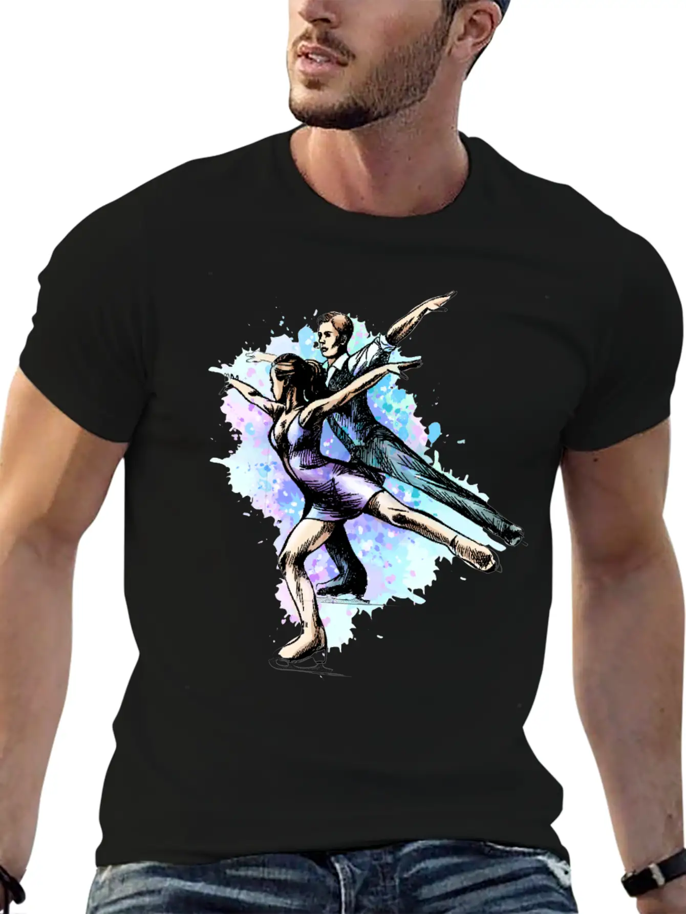 Skating Young Couple Skaters Abstract Winter Sport Modern Fit Casual T-Shirt – Clean And Versatile Design