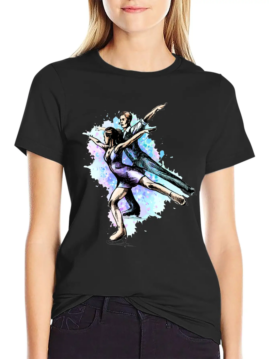 Skating Young Couple Skaters Abstract Winter Sport Modern Fit Casual T-Shirt – Clean And Versatile Design
