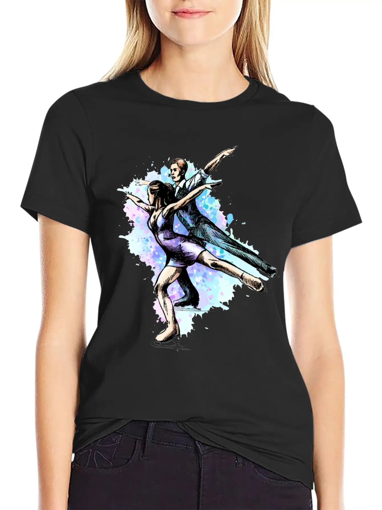 Skating Young Couple Skaters Abstract Winter Sport Modern Fit Casual T-Shirt – Clean And Versatile Design