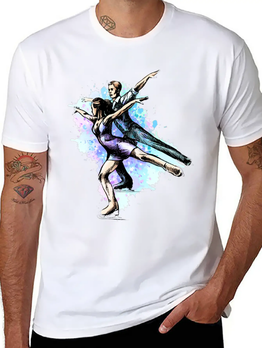 Skating Young Couple Skaters Abstract Winter Sport Modern Fit Casual T-Shirt – Clean And Versatile Design