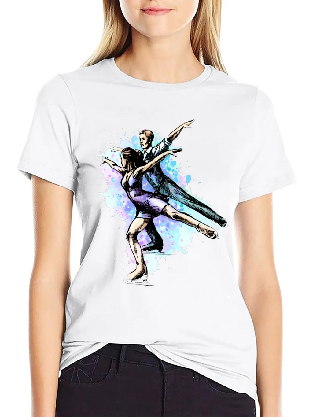 Skating Young Couple Skaters Abstract Winter Sport Modern Fit Casual T-Shirt – Clean And Versatile Design