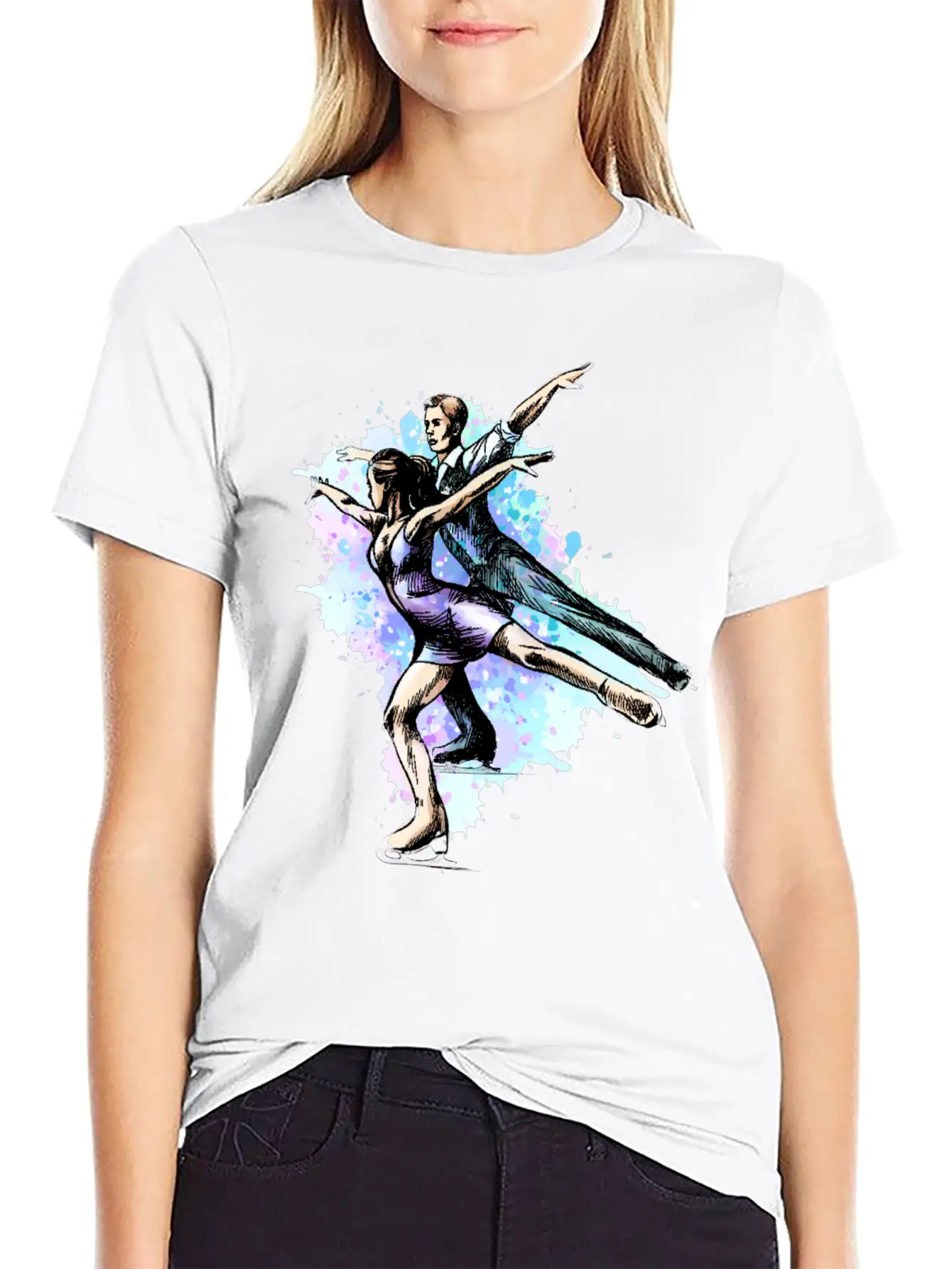 Skating Young Couple Skaters Abstract Winter Sport Modern Fit Casual T-Shirt – Clean And Versatile Design