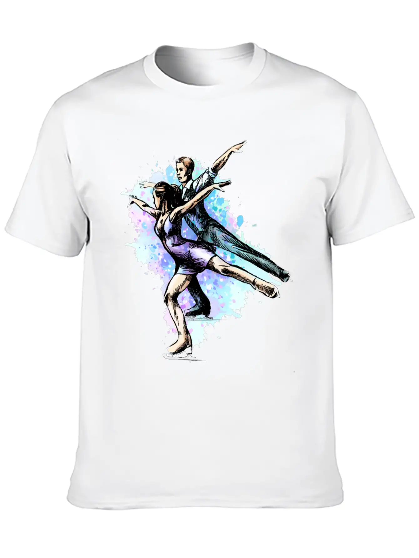 Skating Young Couple Skaters Abstract Winter Sport Modern Fit Casual T-Shirt – Clean And Versatile Design