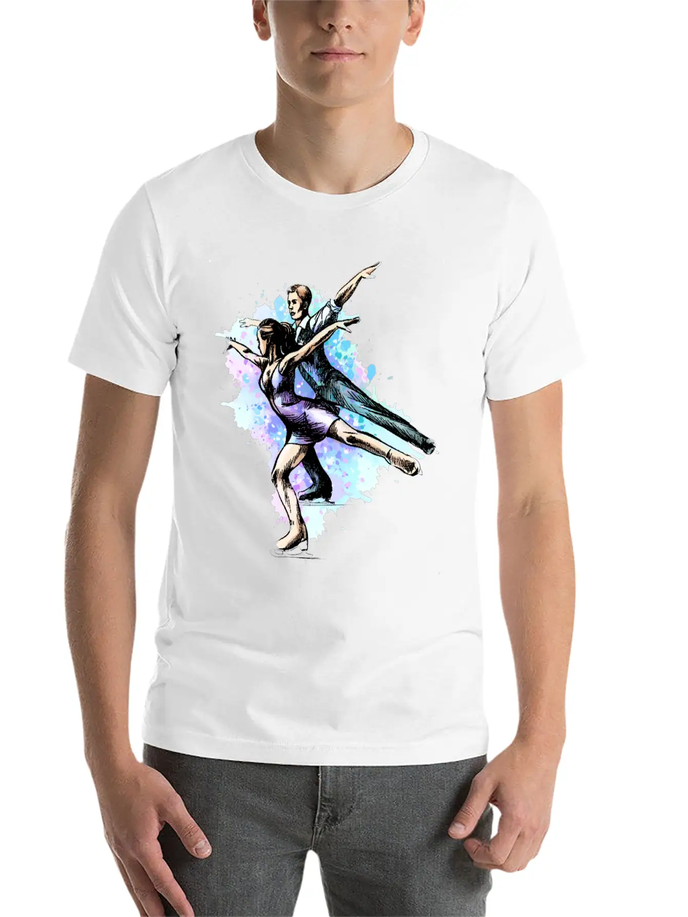 Skating Young Couple Skaters Abstract Winter Sport Modern Fit Casual T-Shirt – Clean And Versatile Design