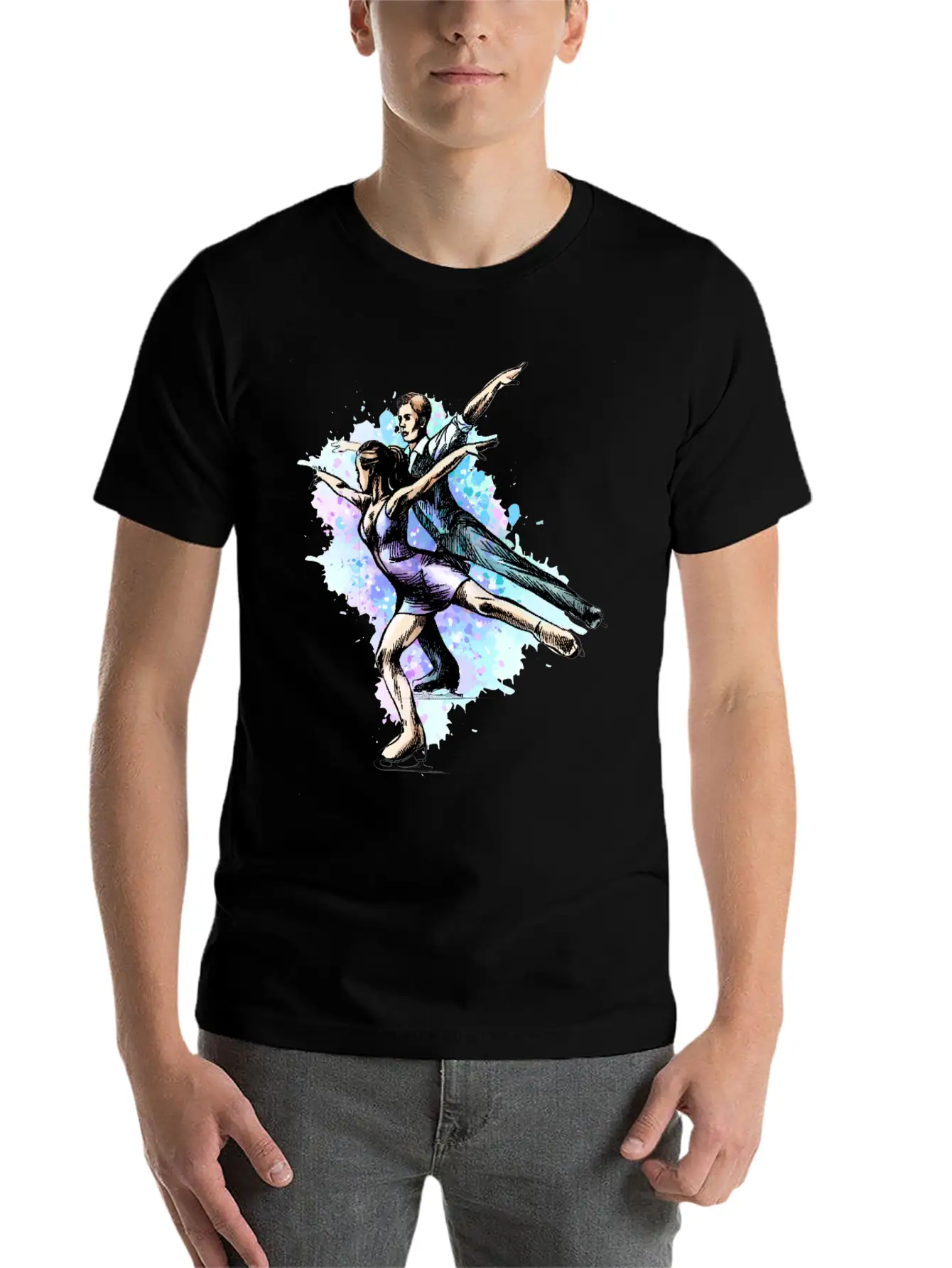 Skating Young Couple Skaters Abstract Winter Sport Modern Fit Casual T-Shirt – Clean And Versatile Design