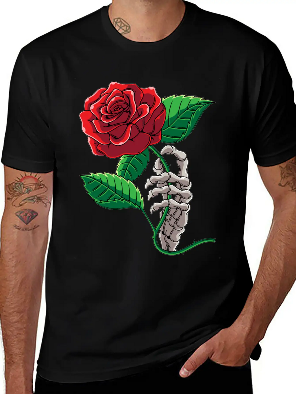 Skeleton Hand Red Rose Flower Romantic Aesthetic T Timeless Short Sleeve Tee – Comfy And Minimalist Design