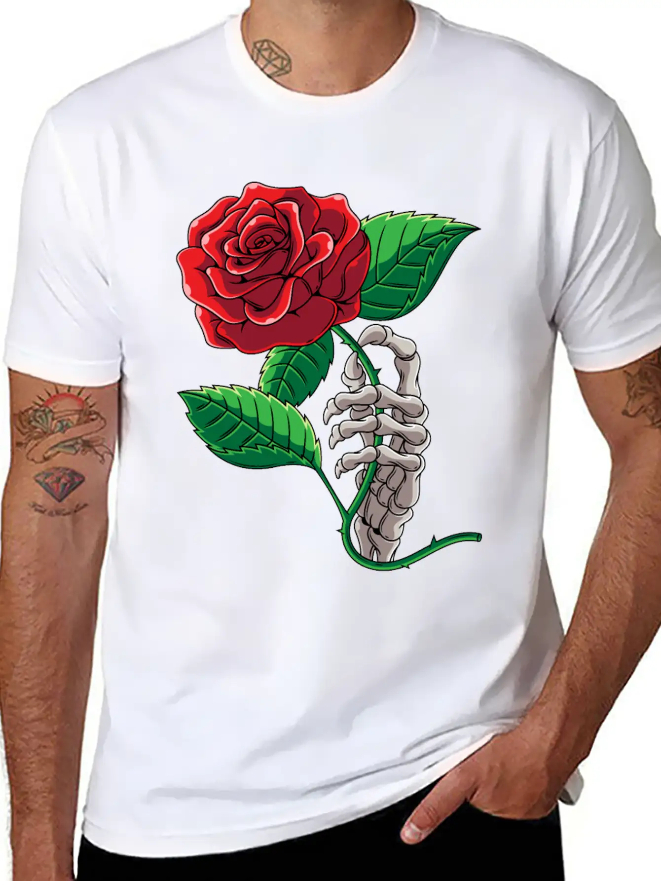 Skeleton Hand Red Rose Flower Romantic Aesthetic T Timeless Short Sleeve Tee – Comfy And Minimalist Design