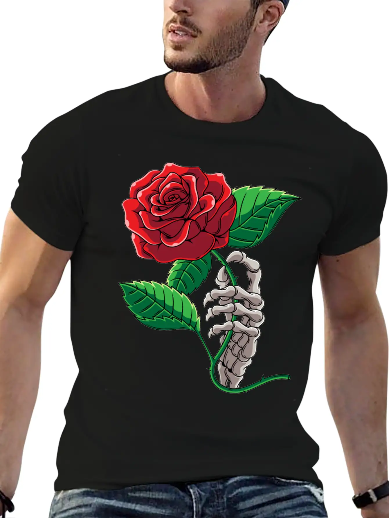 Skeleton Hand Red Rose Flower Romantic Aesthetic T Timeless Short Sleeve Tee – Comfy And Minimalist Design
