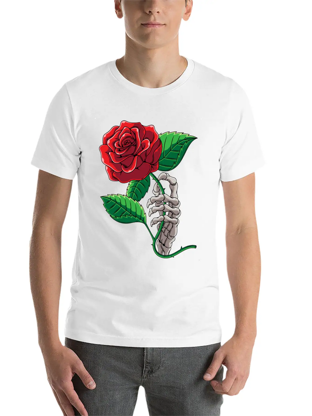 Skeleton Hand Red Rose Flower Romantic Aesthetic T Timeless Short Sleeve Tee – Comfy And Minimalist Design