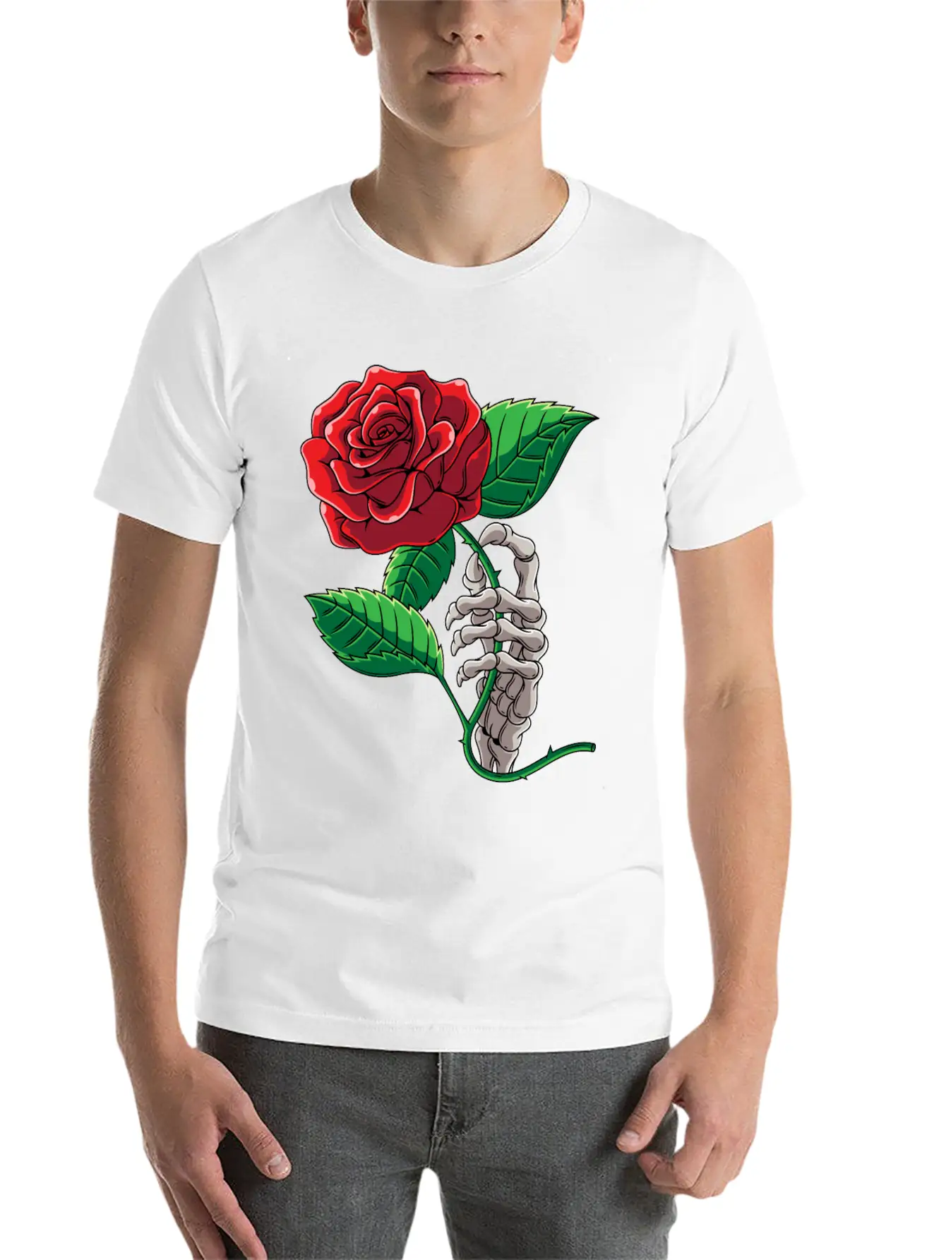 Skeleton Hand Red Rose Flower Romantic Aesthetic T Timeless Short Sleeve Tee – Comfy And Minimalist Design