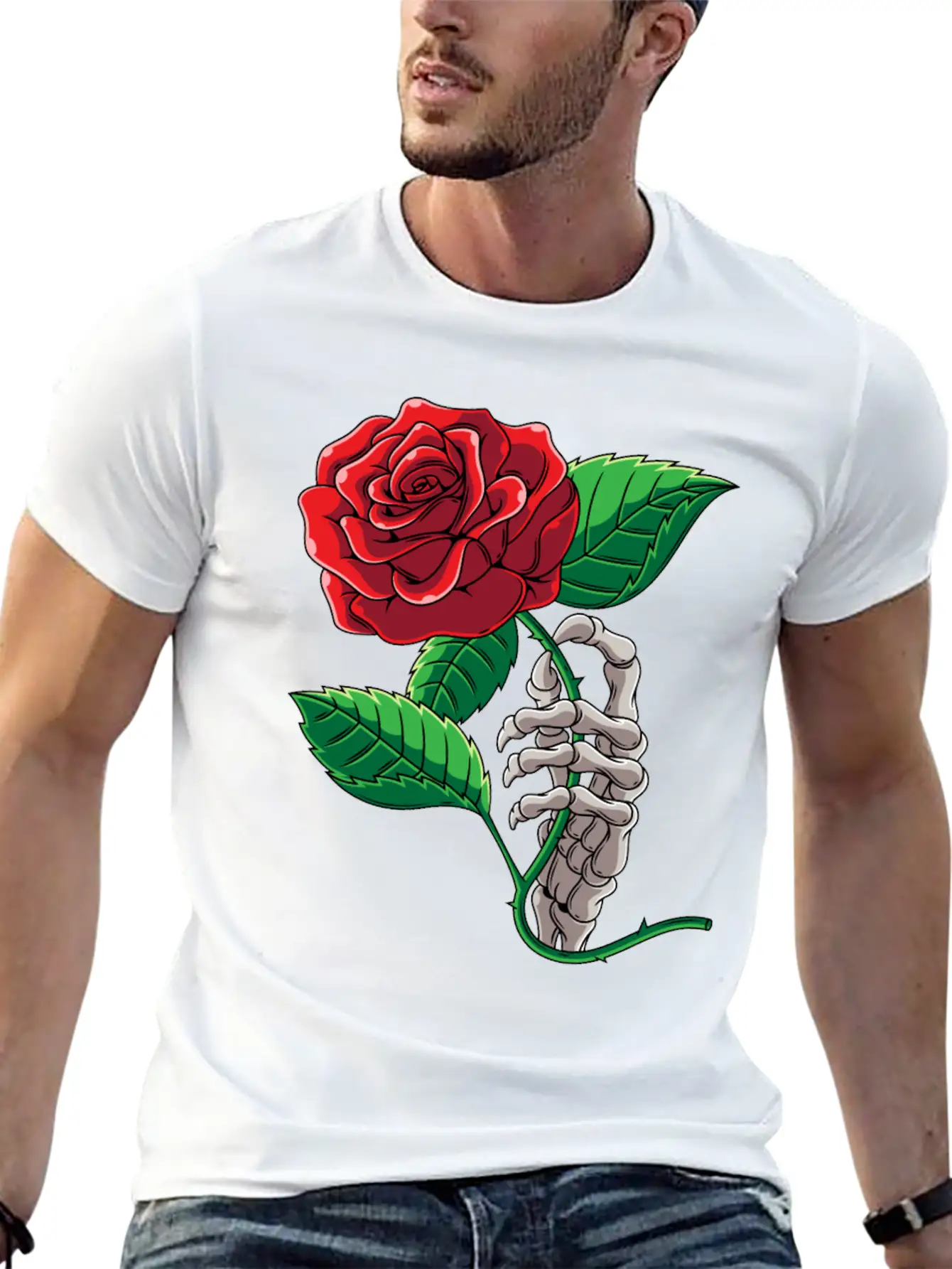 Skeleton Hand Red Rose Flower Romantic Aesthetic T Timeless Short Sleeve Tee – Comfy And Minimalist Design