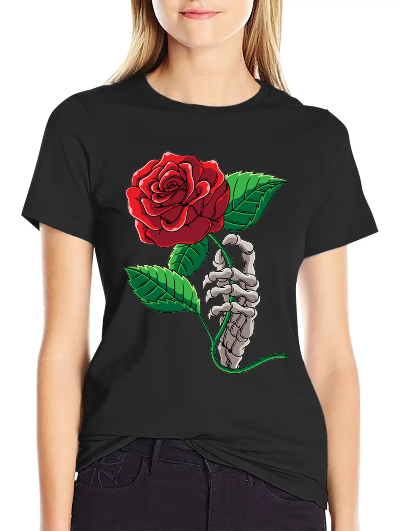Skeleton Hand Red Rose Flower Romantic Aesthetic T Timeless Short Sleeve Tee – Comfy And Minimalist Design