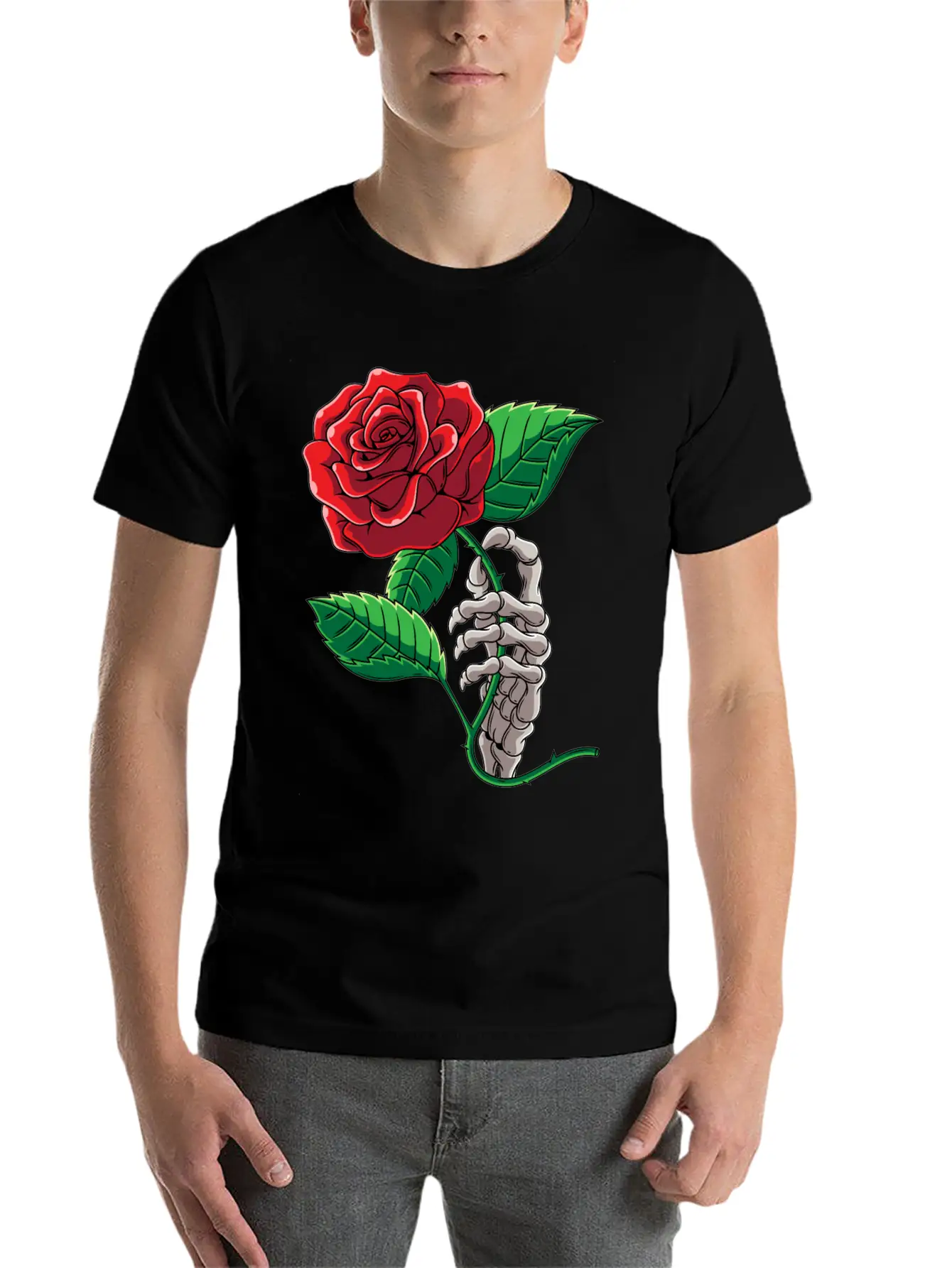 Skeleton Hand Red Rose Flower Romantic Aesthetic T Timeless Short Sleeve Tee – Comfy And Minimalist Design