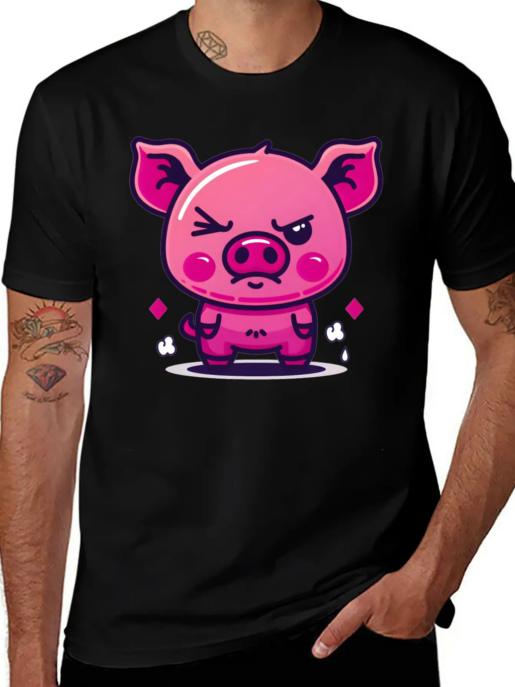 Skeptical Swine - Funny Cute Frowning Pig Design Relaxed Everyday Tee – Lightweight And Durable Cotton