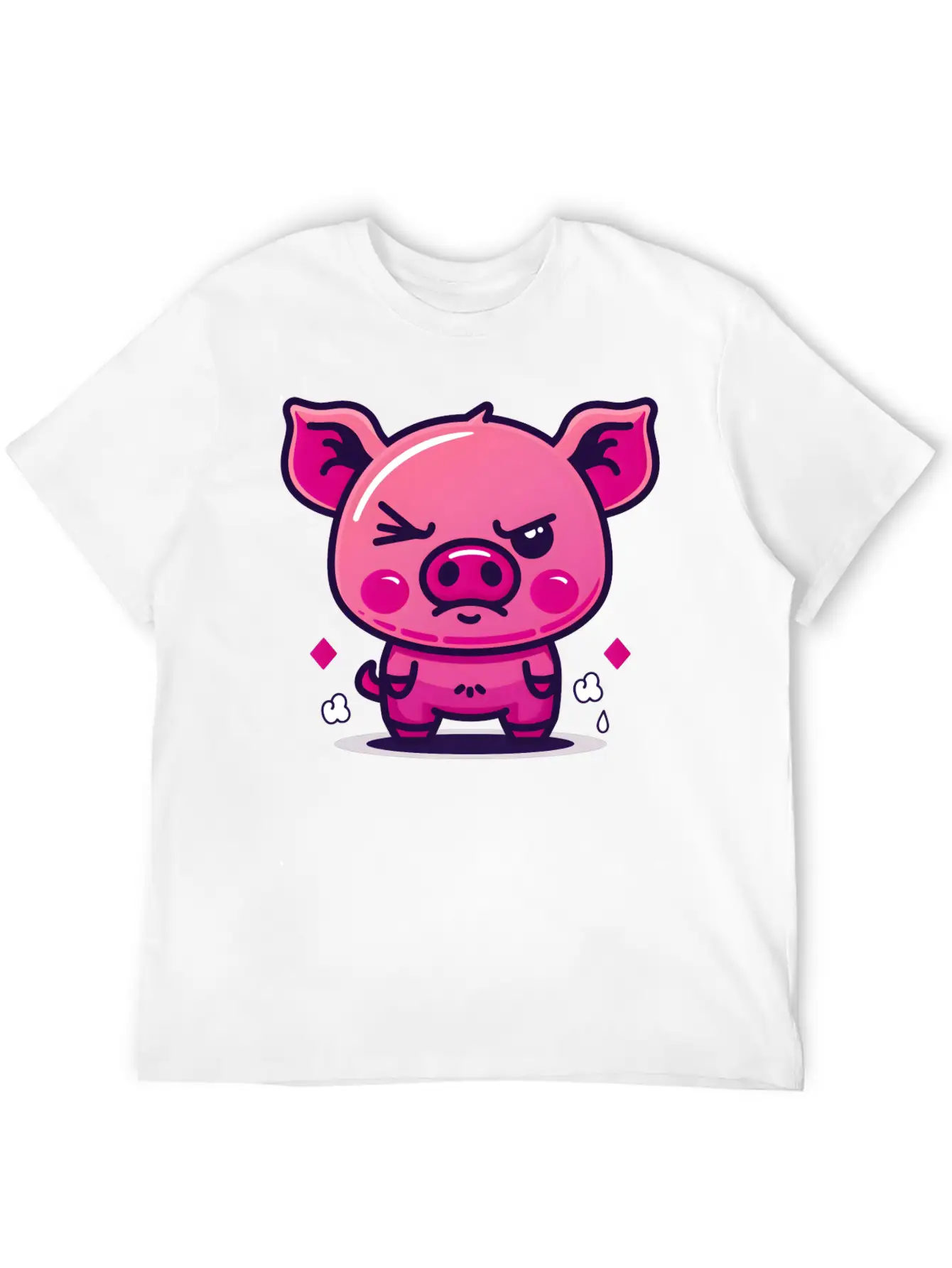 Skeptical Swine - Funny Cute Frowning Pig Design Relaxed Everyday Tee – Lightweight And Durable Cotton