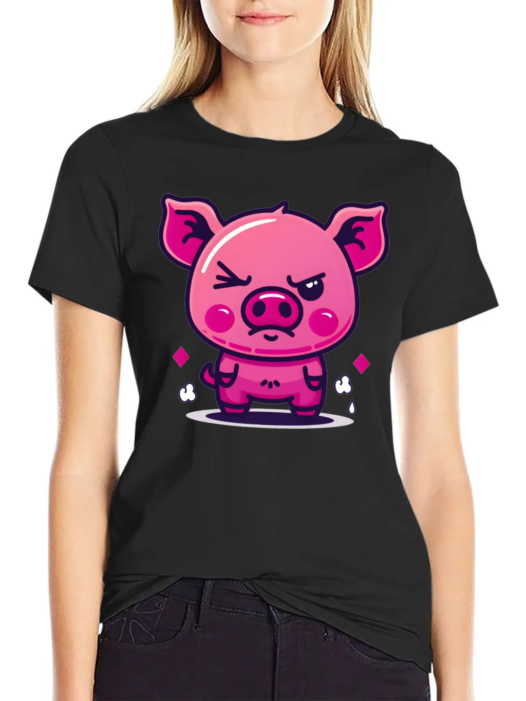 Skeptical Swine - Funny Cute Frowning Pig Design Relaxed Everyday Tee – Lightweight And Durable Cotton